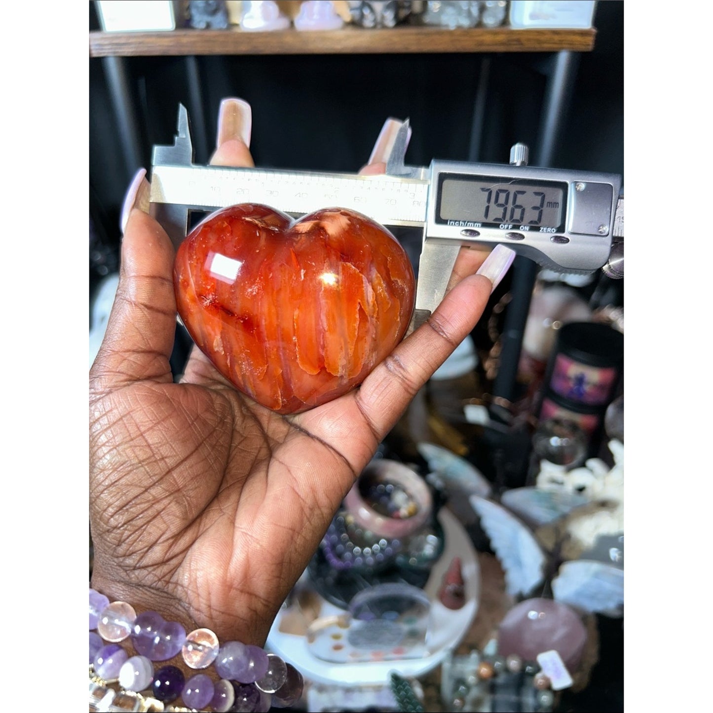 Polished Carnelian Agate Heart Gemstone Sculpture on Metal Stand - PRICE FIRM