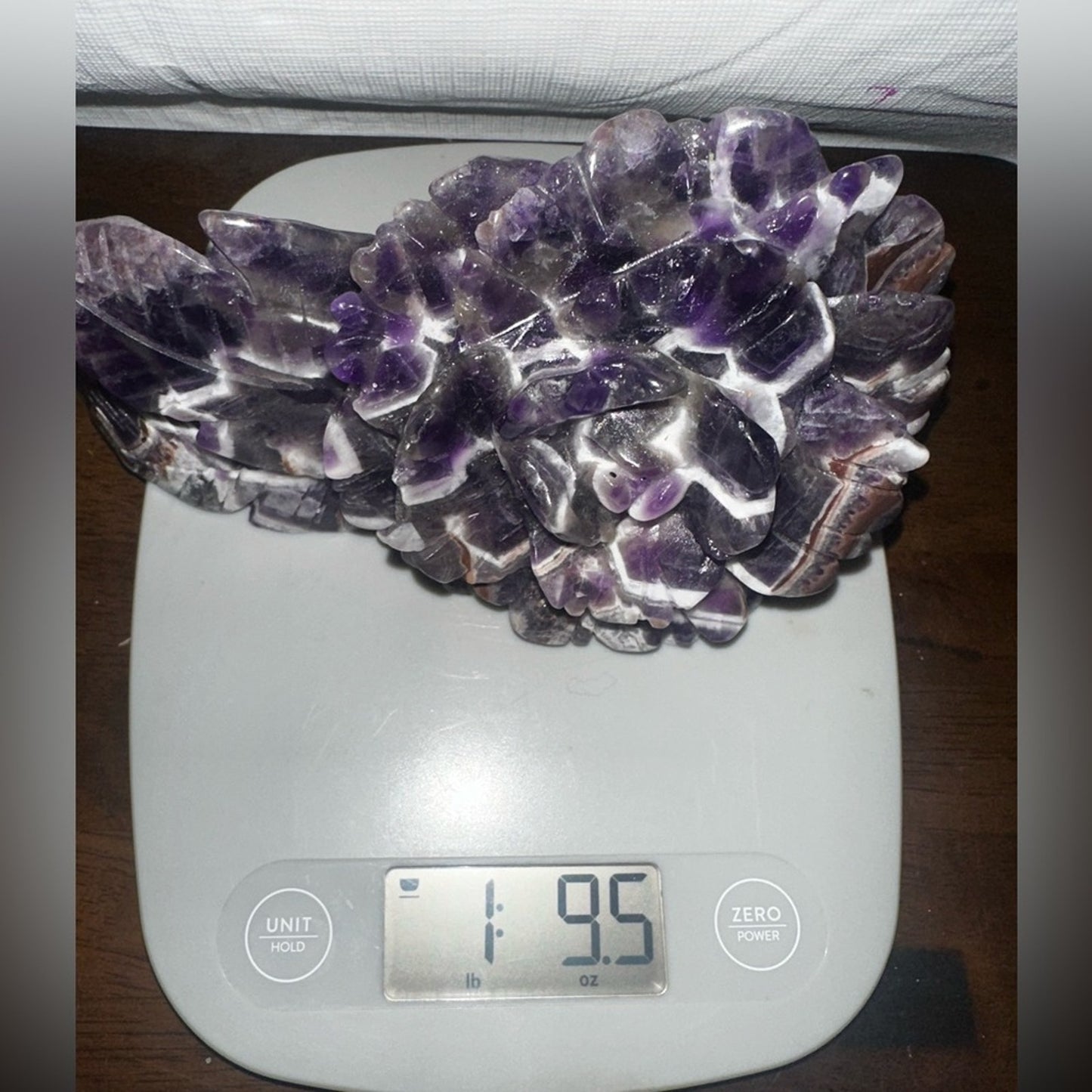 Dream Chevron Amethyst Lotus Flower Carving  6” x 3.25” CHAMYLOTUS-001