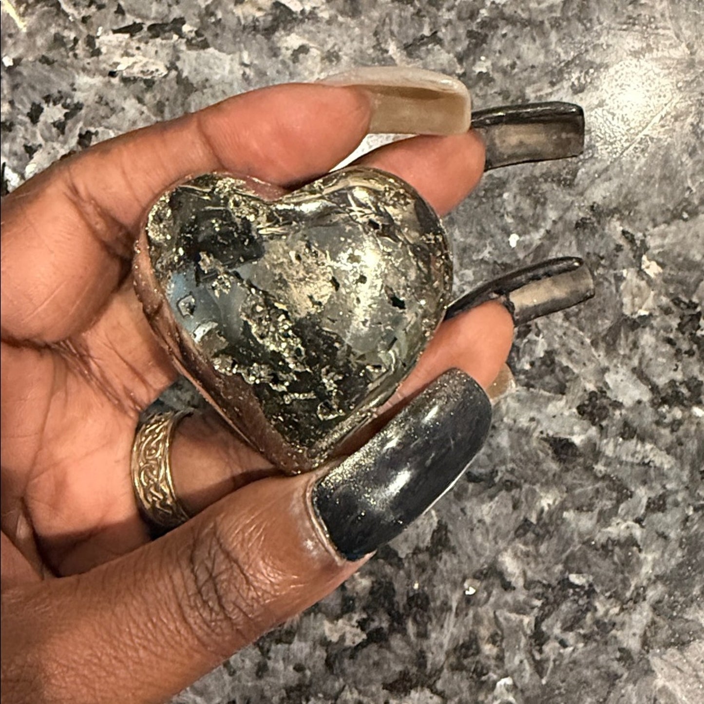 Shimmering Pyrite Heart Palm Stone