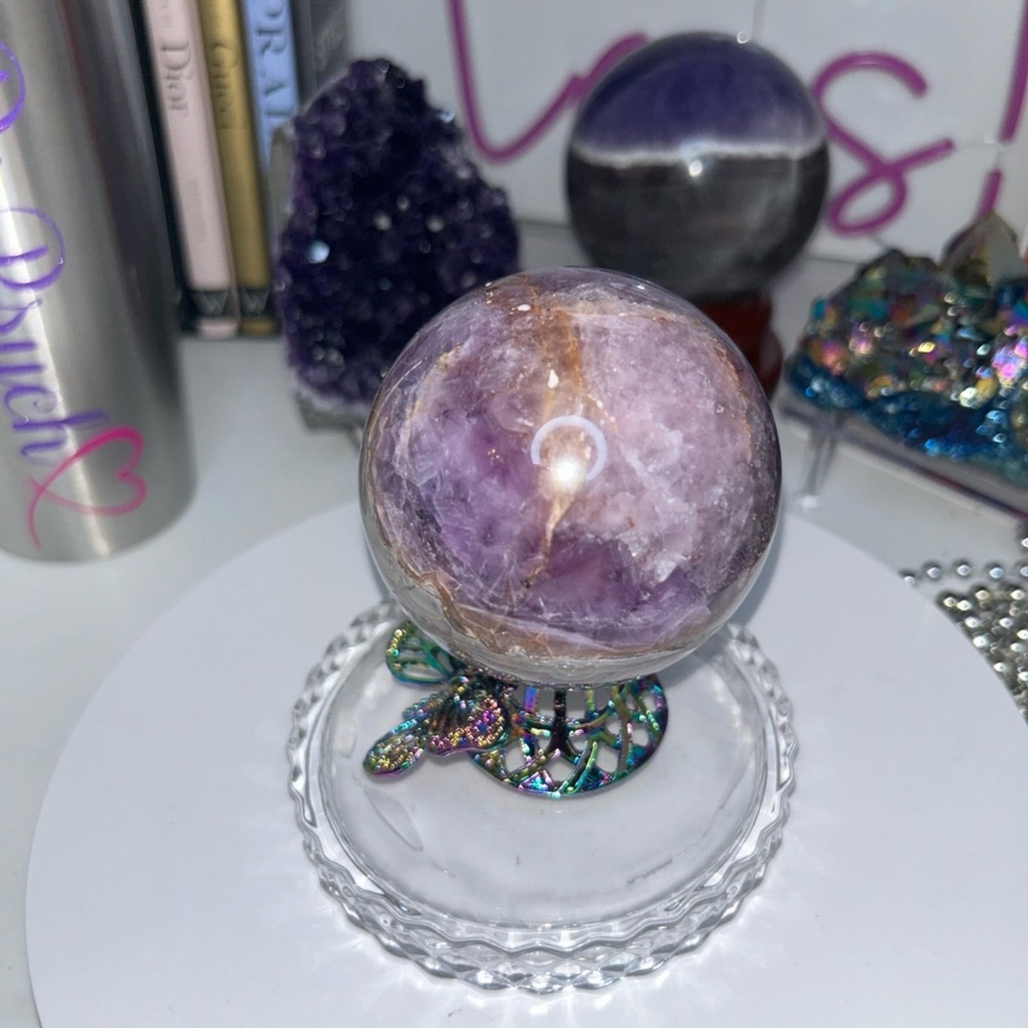 Amethyst and Mexican Lace Agate Sphere 74MM - MXAGAMYSPSML