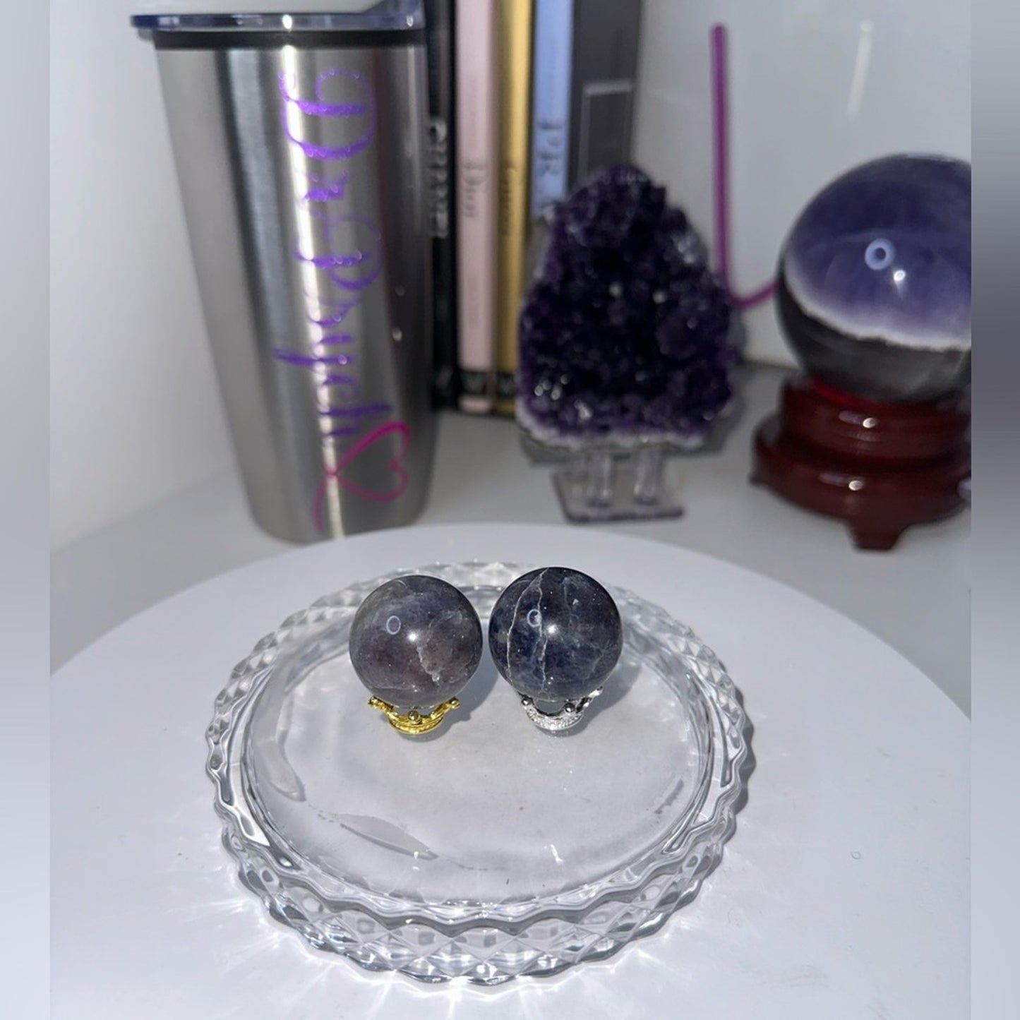 Iolite Mini Spheres with crowns - Set of 2/$30