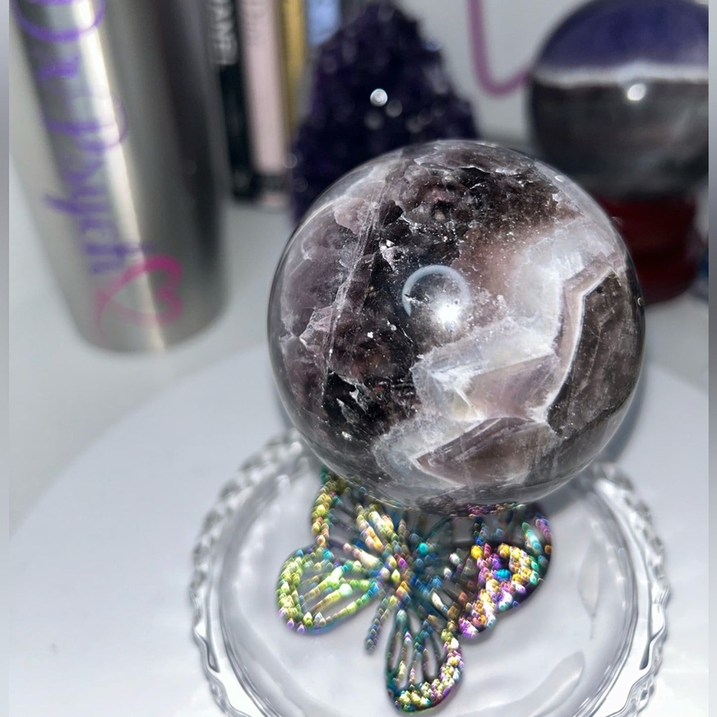 Dream Chevron Amethyst and Quartz Sphere 69-71MM CHAMYSPH-002