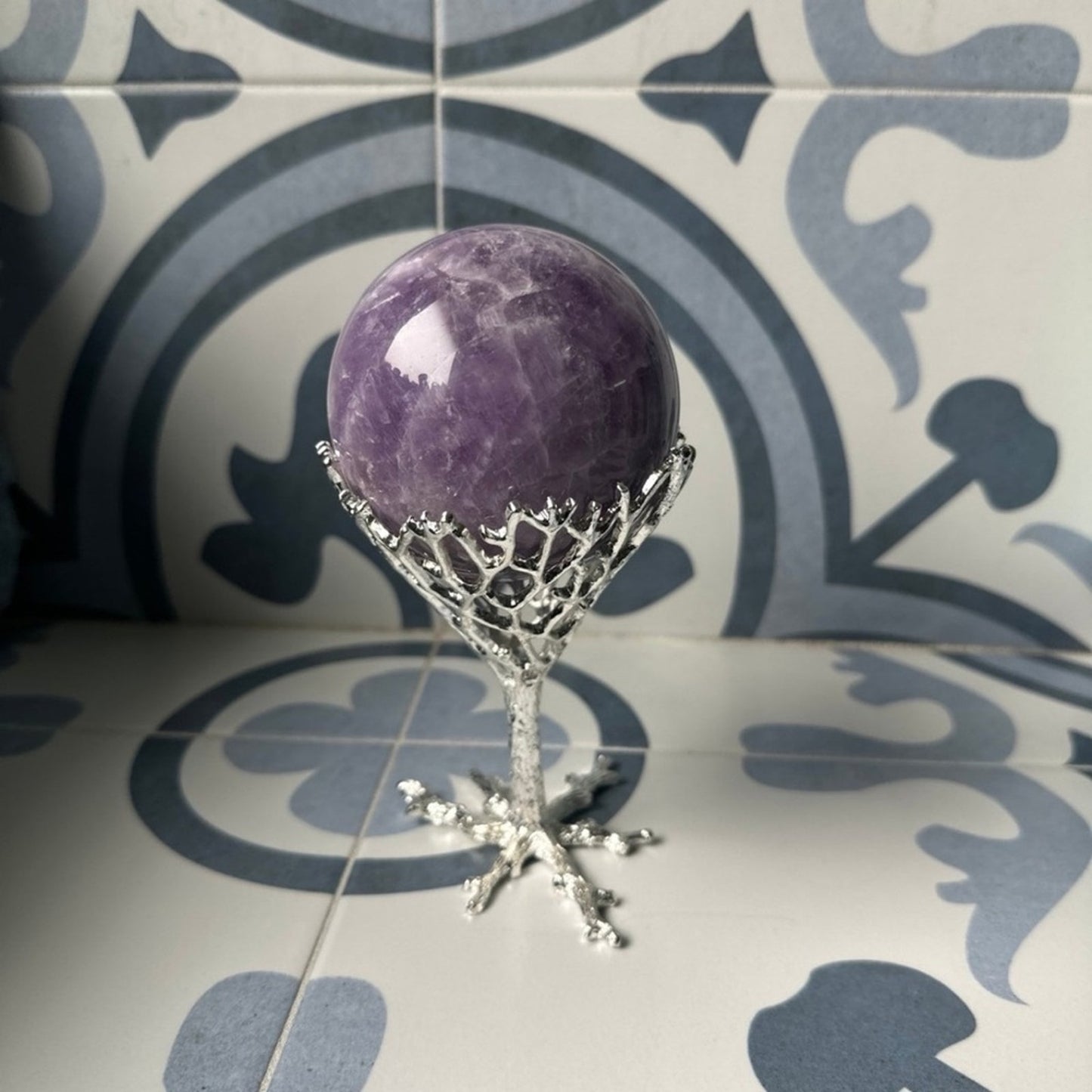 Bird Nest Crystals Rocks Precious Gem Sphere Holder Stand - Silver Color