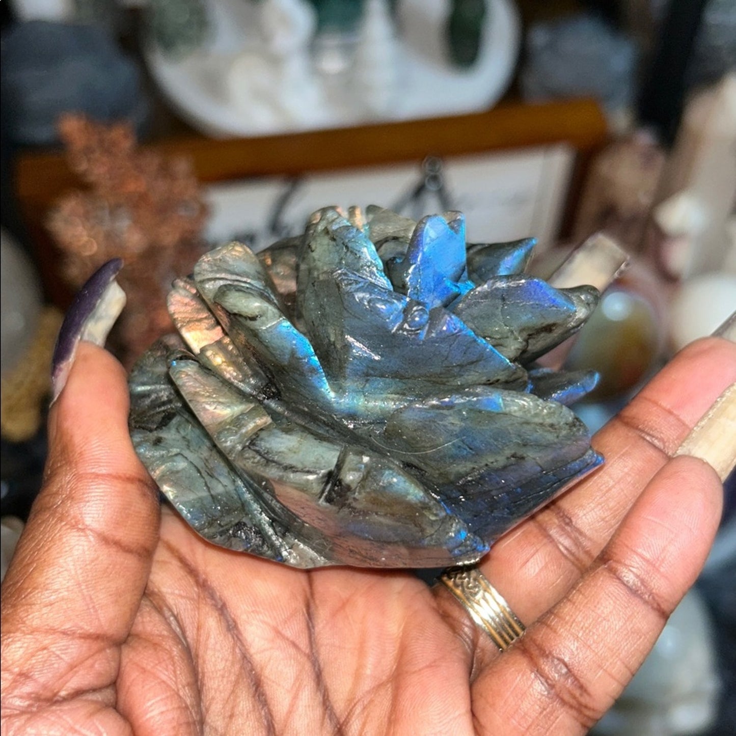 Labradorite Lotus Flower and stand Medium