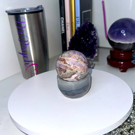 Mexican Lace Agate and Amethyst Sphere - Small 56 MM MXAGAMYSPH-S001