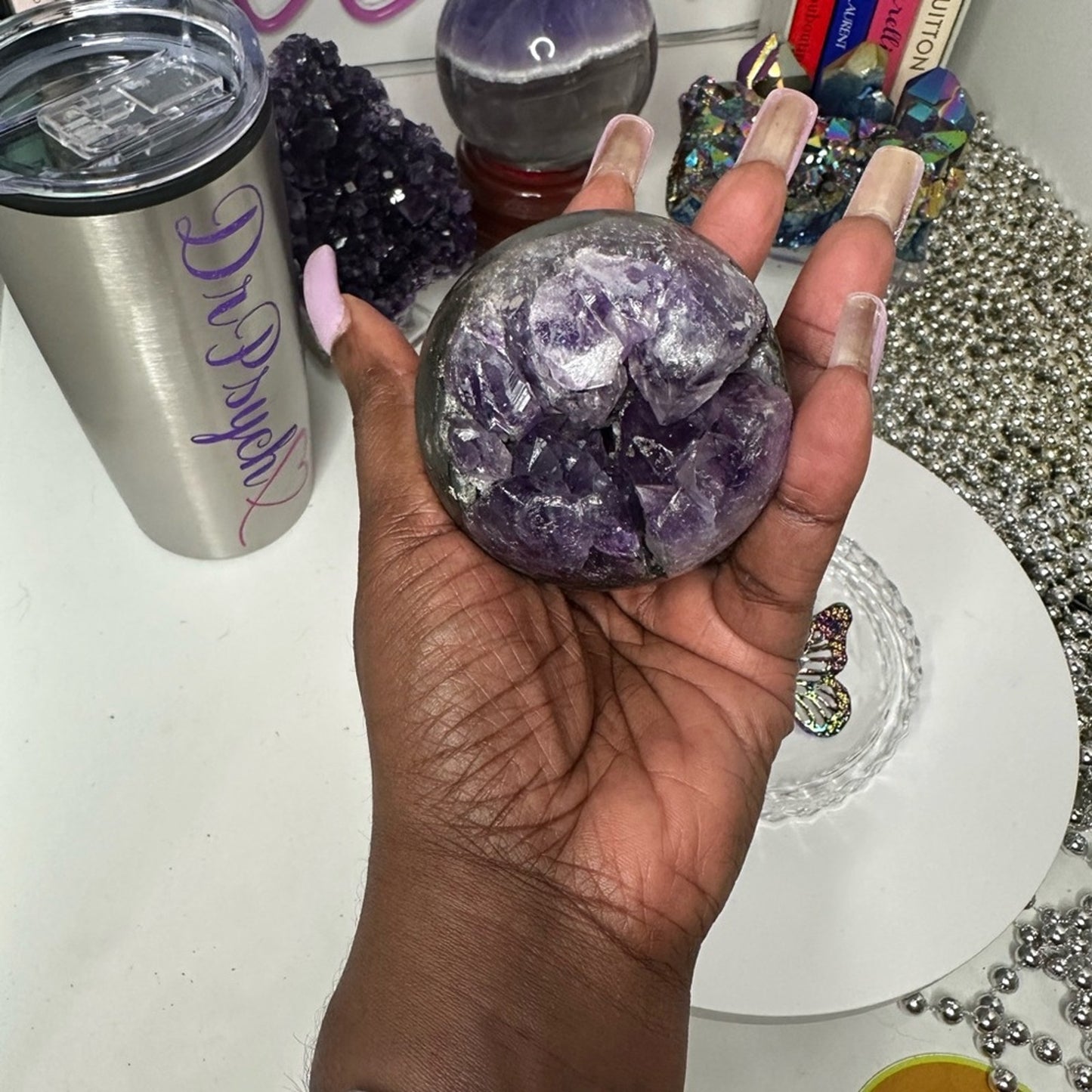 Brazilian Amethyst “Purple Ice” Druzy Small Sphere - 65.54MM - BRAMYSPH-001