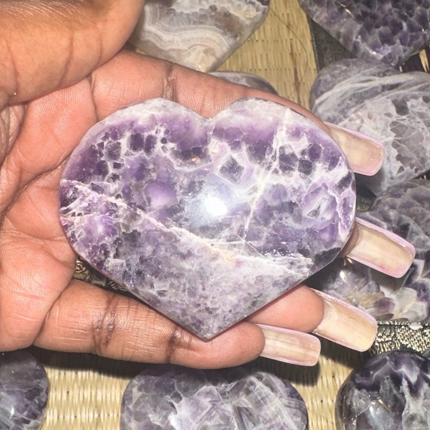 Chevron Dream Amethyst Heart Carvings Column 1, 2, 3, 4 - Price for 1