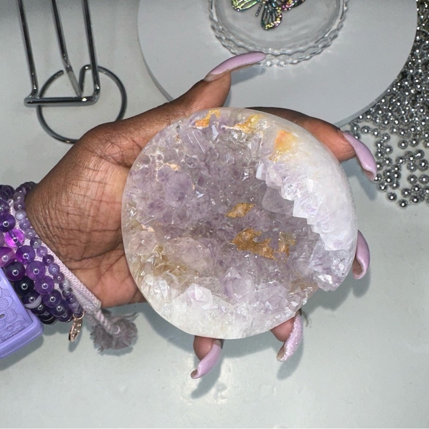 Amethyst (Clear-Pink-Lavender) Sphere w/Agate ~ 85MM AMAGSP001