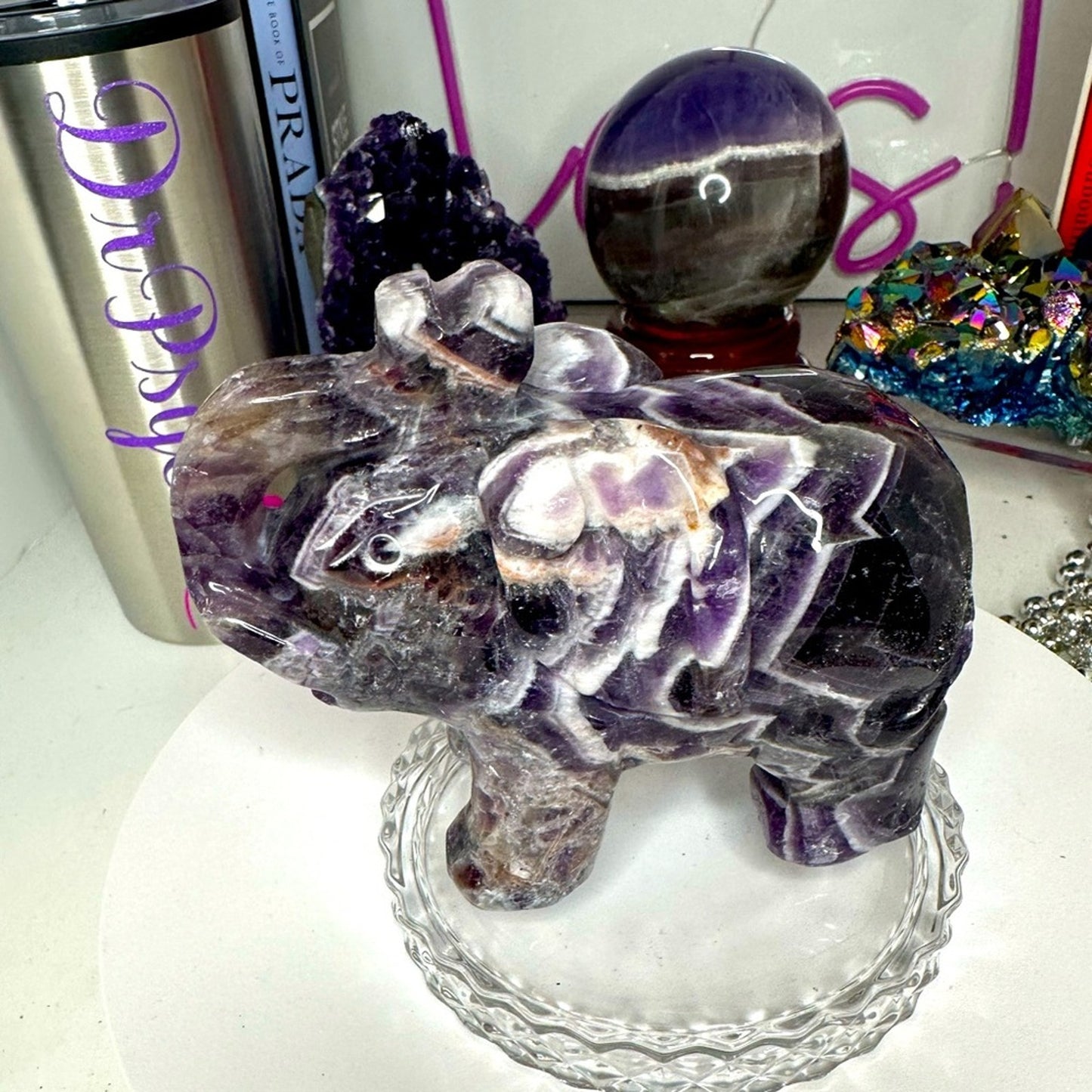 Chevron Dream Amethyst Elephant Momma and Baby Carving - CHAMYELPCRV001 (set)