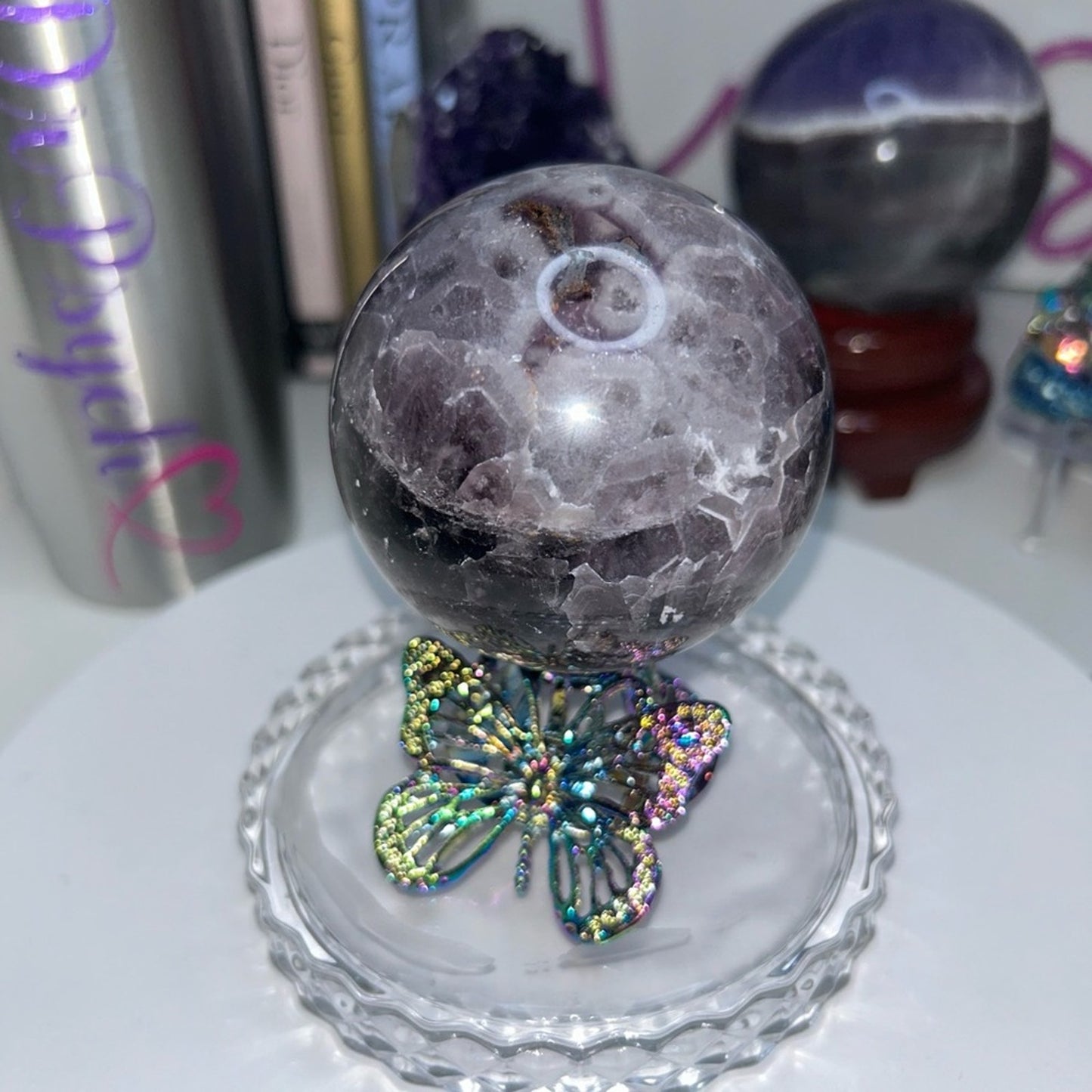 Dream Chevron Amethyst and Quartz Sphere 69-71MM CHAMYSPH-002