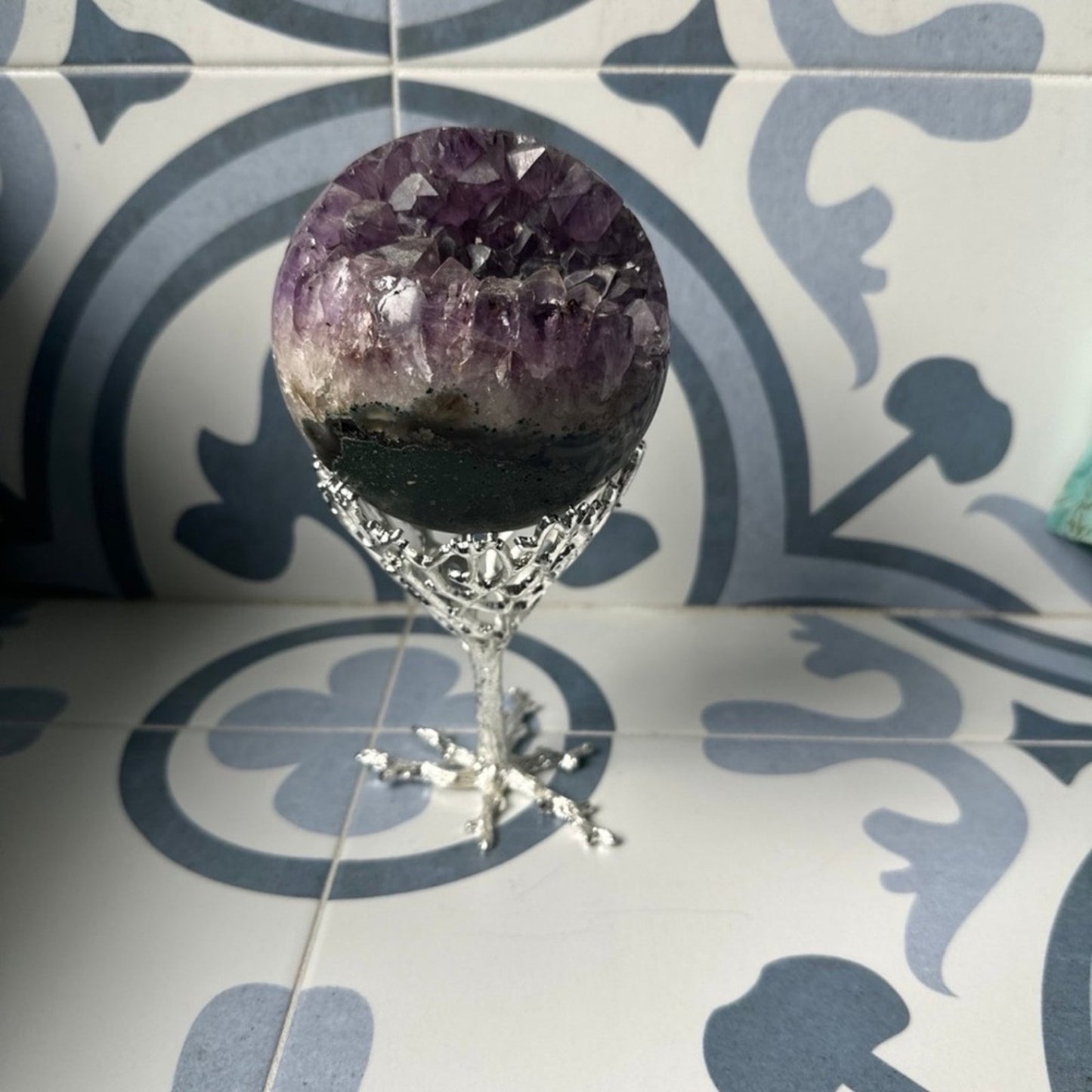 Bird Nest Crystals Rocks Precious Gem Sphere Holder Stand - Silver Color