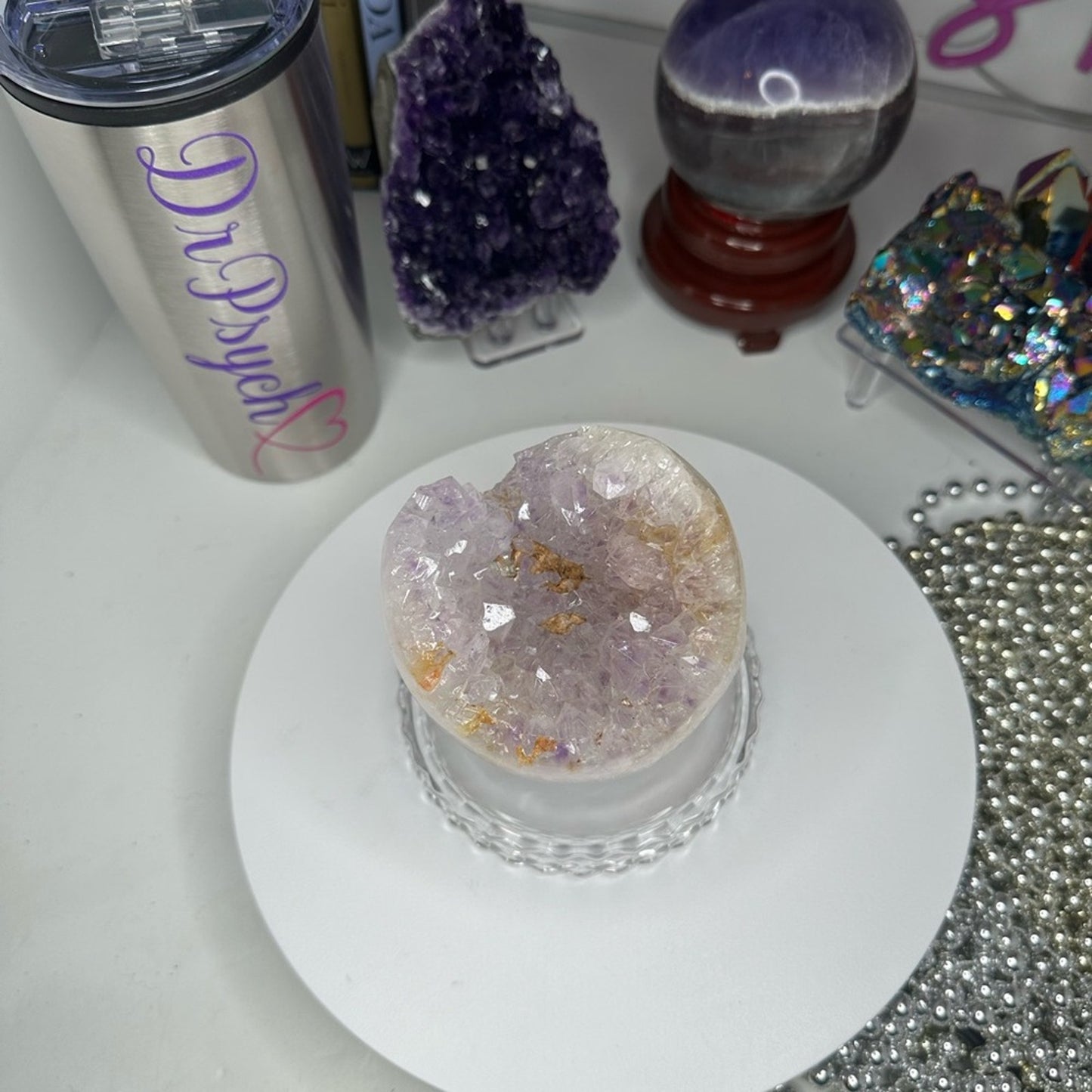 Amethyst (Clear-Pink-Lavender) Sphere w/Agate ~ 85MM AMAGSP001