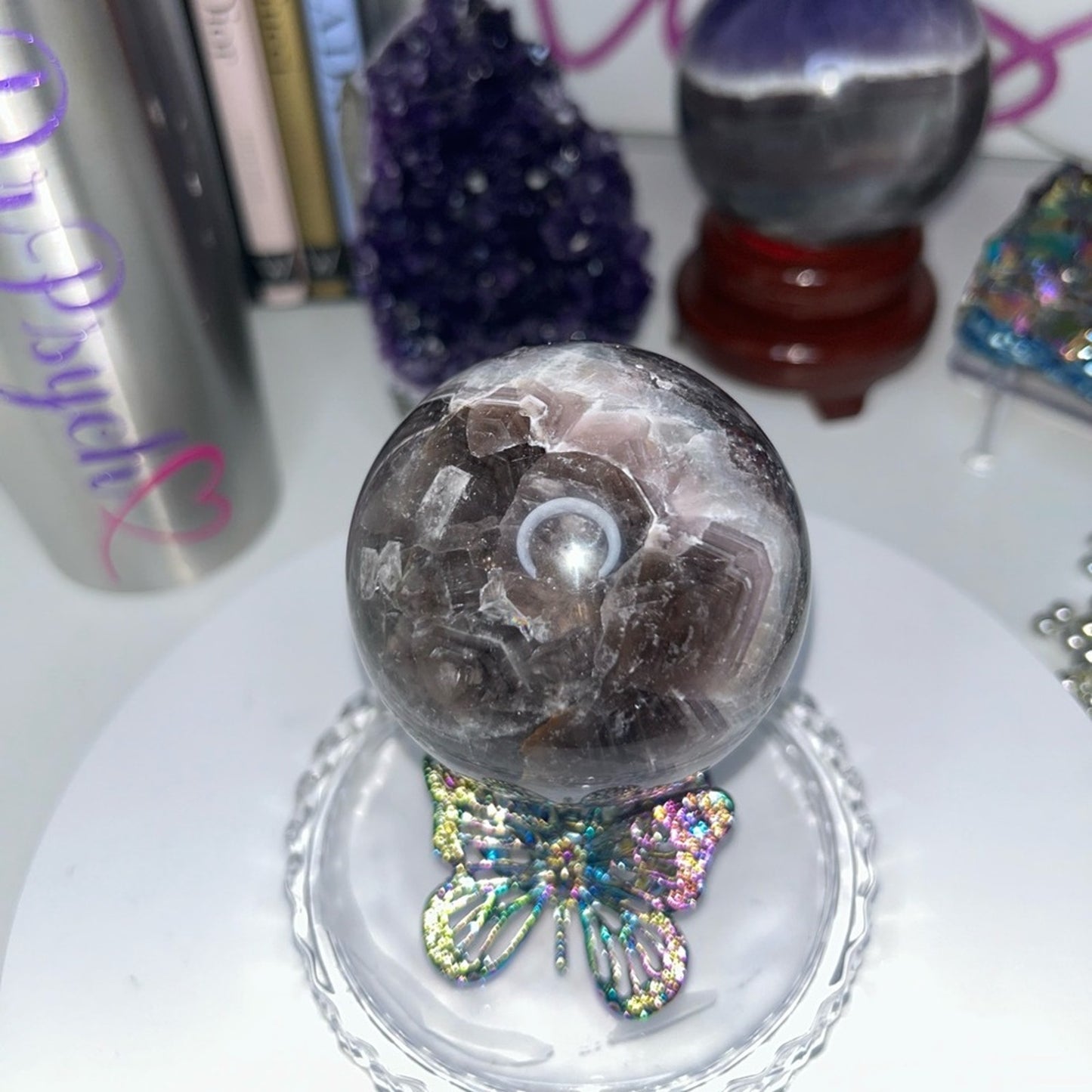 Dream Chevron Amethyst and Quartz Sphere 69-71MM CHAMYSPH-002