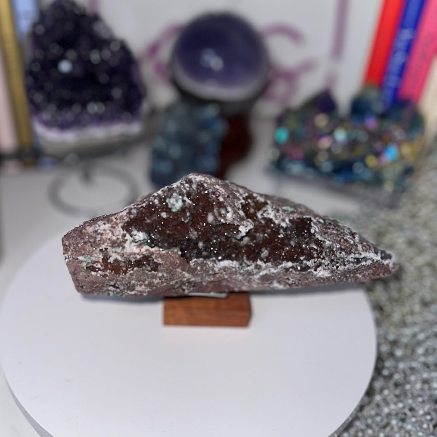 Amethyst Raw “Yam” with Red and Green Quartz inclusions & sugar AMYREDGRNYAM-001