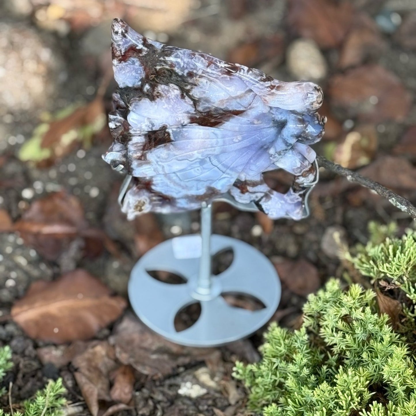 Blue Flower Agate Fairy and Custom Stand - BLUEFLWRAGTFRY-001