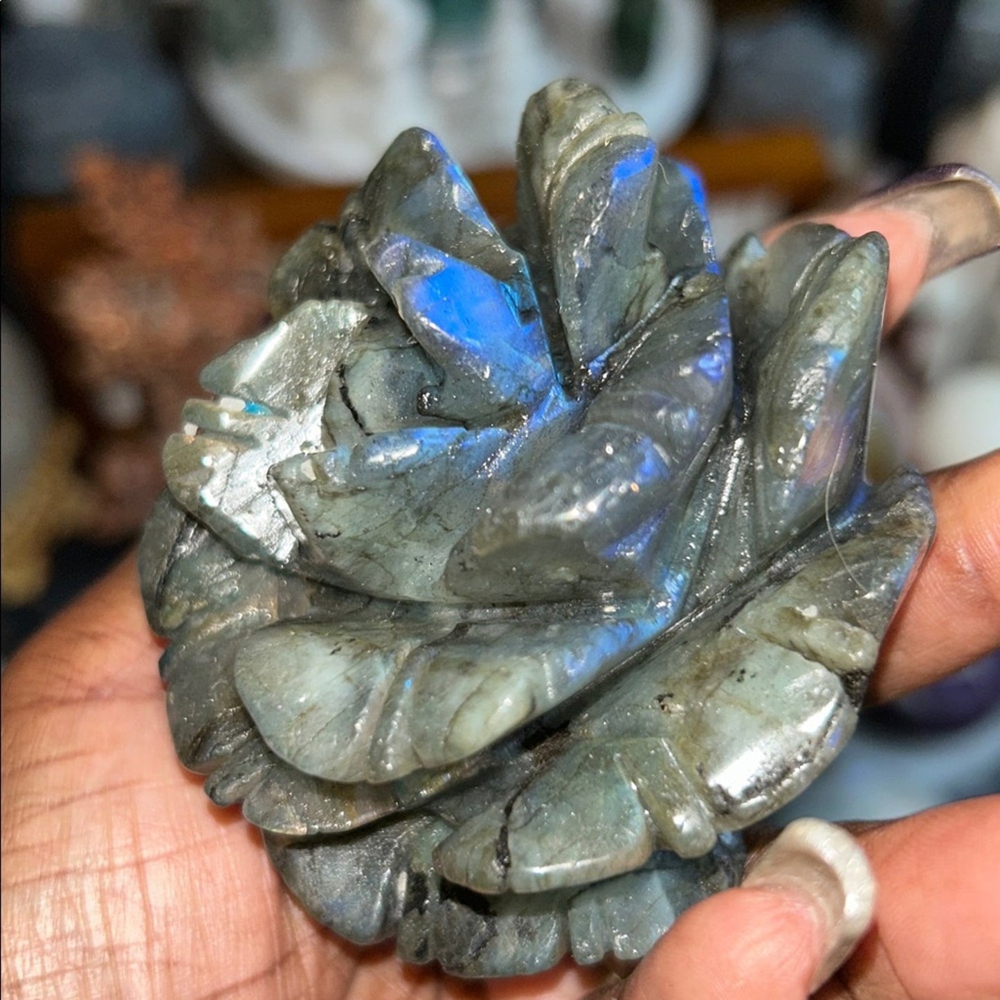 Labradorite Lotus Flower and stand Medium