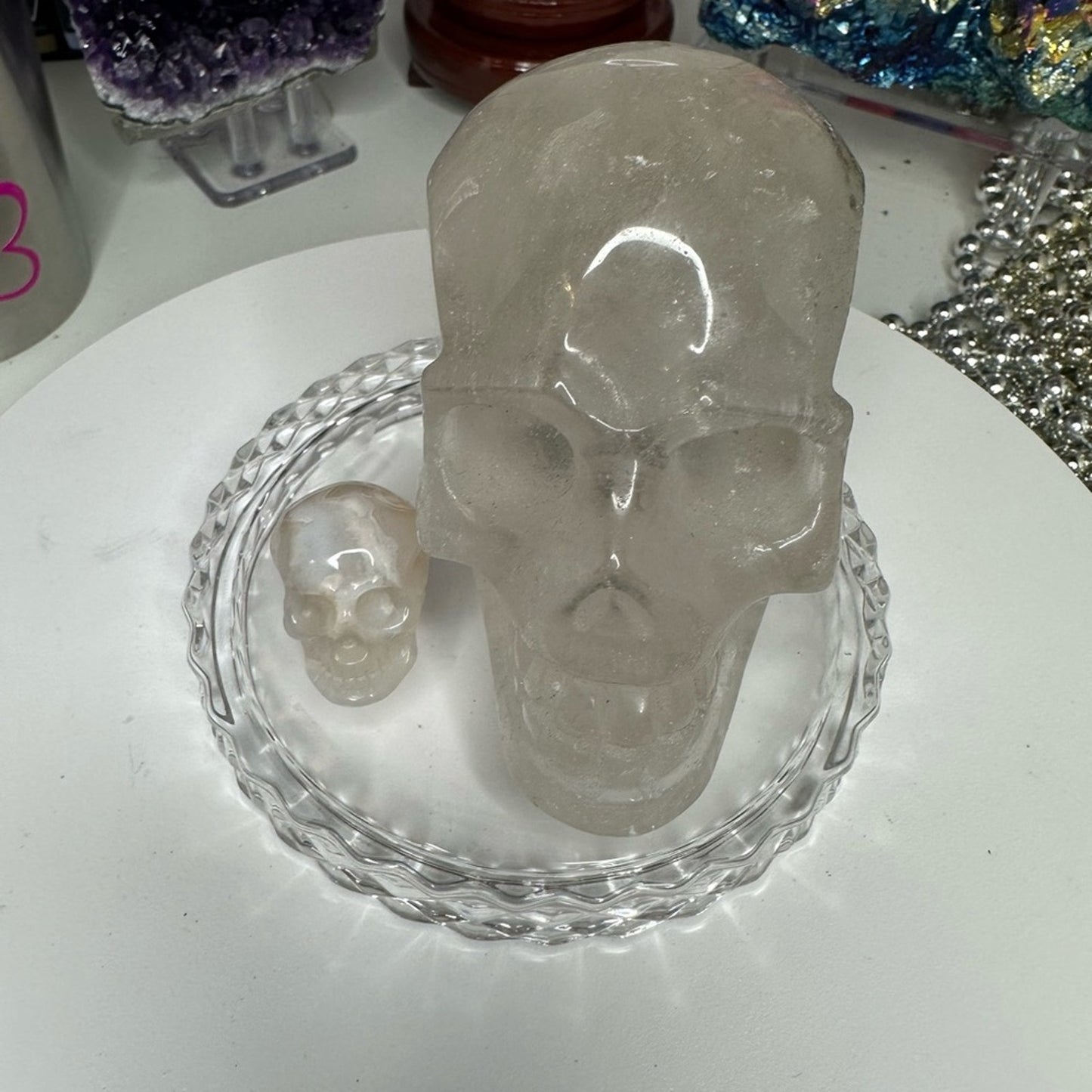 Garden Quartz and Mini Flower Agate Skulls - GQFASKULLS-001