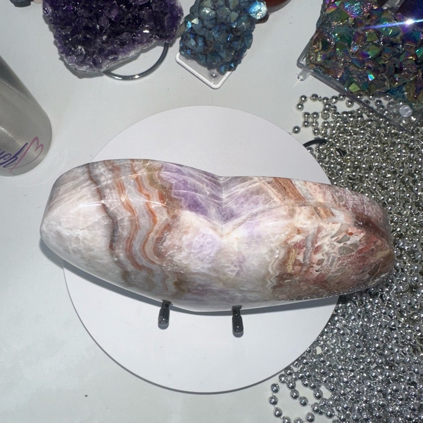 Mexican Lace Agate and Amethyst Heart LARGE - MCAMYHRT-LRG 1436g 6.50”