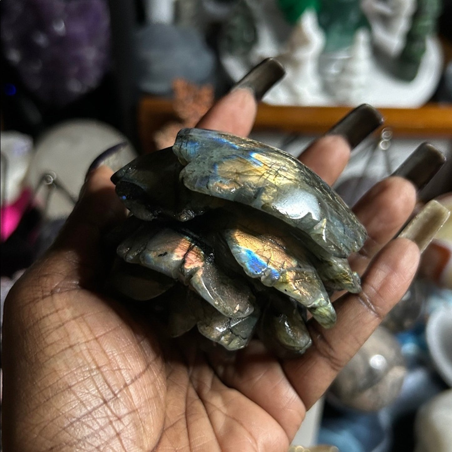 Labradorite Lotus Flower and stand Medium