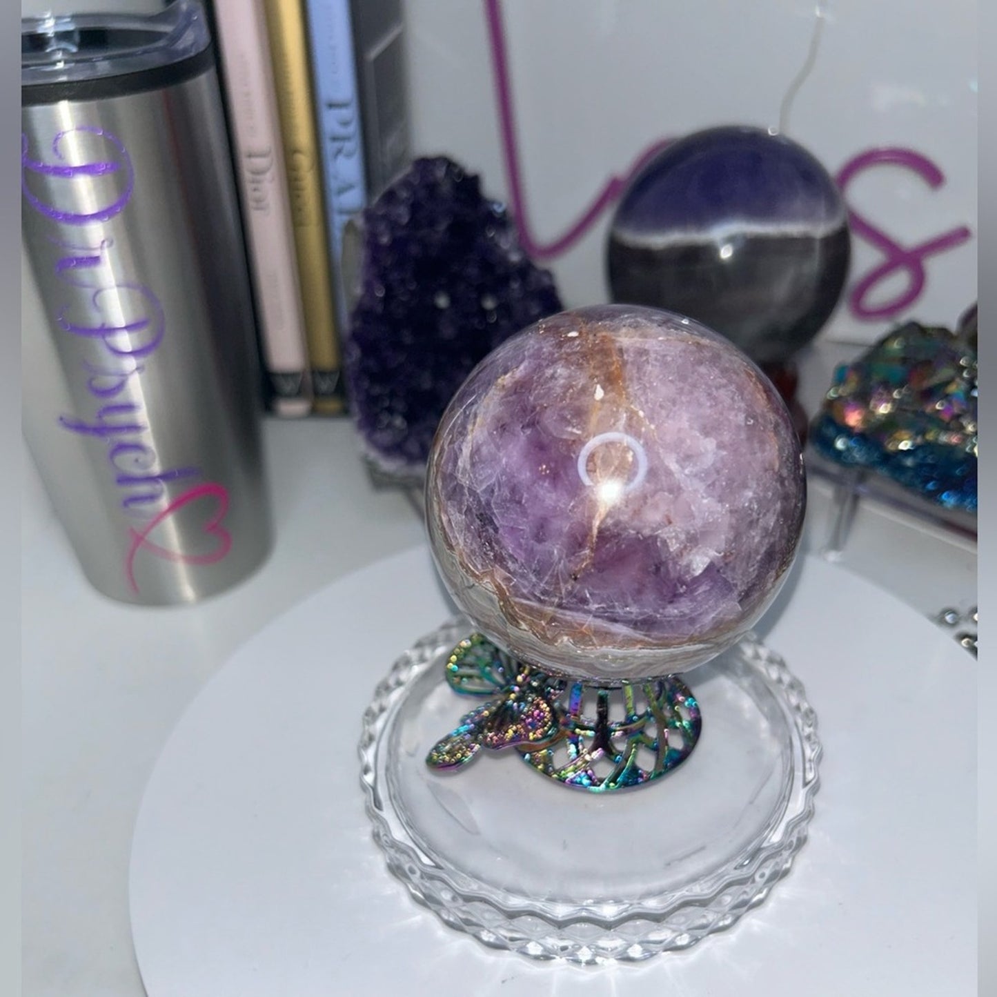 Amethyst and Mexican Lace Agate Sphere 74MM - MXAGAMYSPSML
