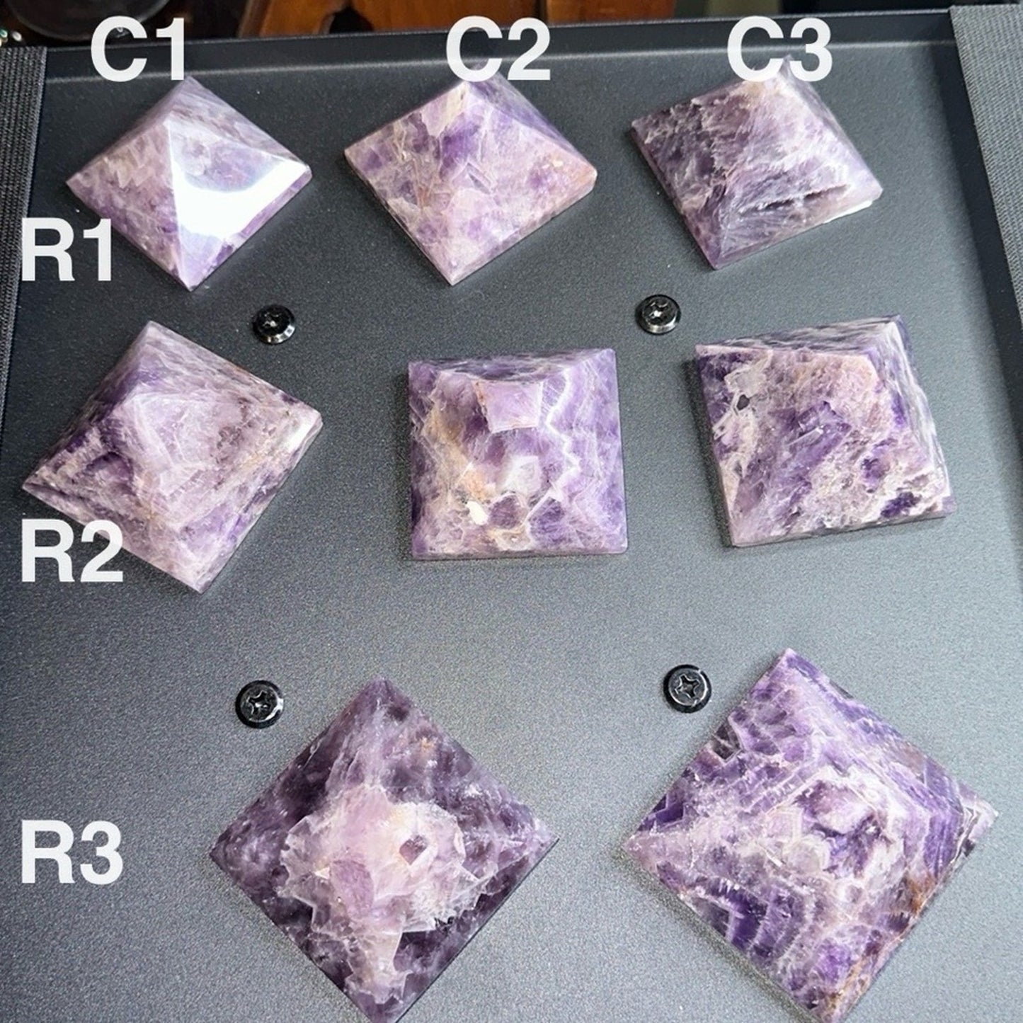 Chevron Dream Amethyst Pyramid Carvings Columns 1, 2, 3 - Price for 1