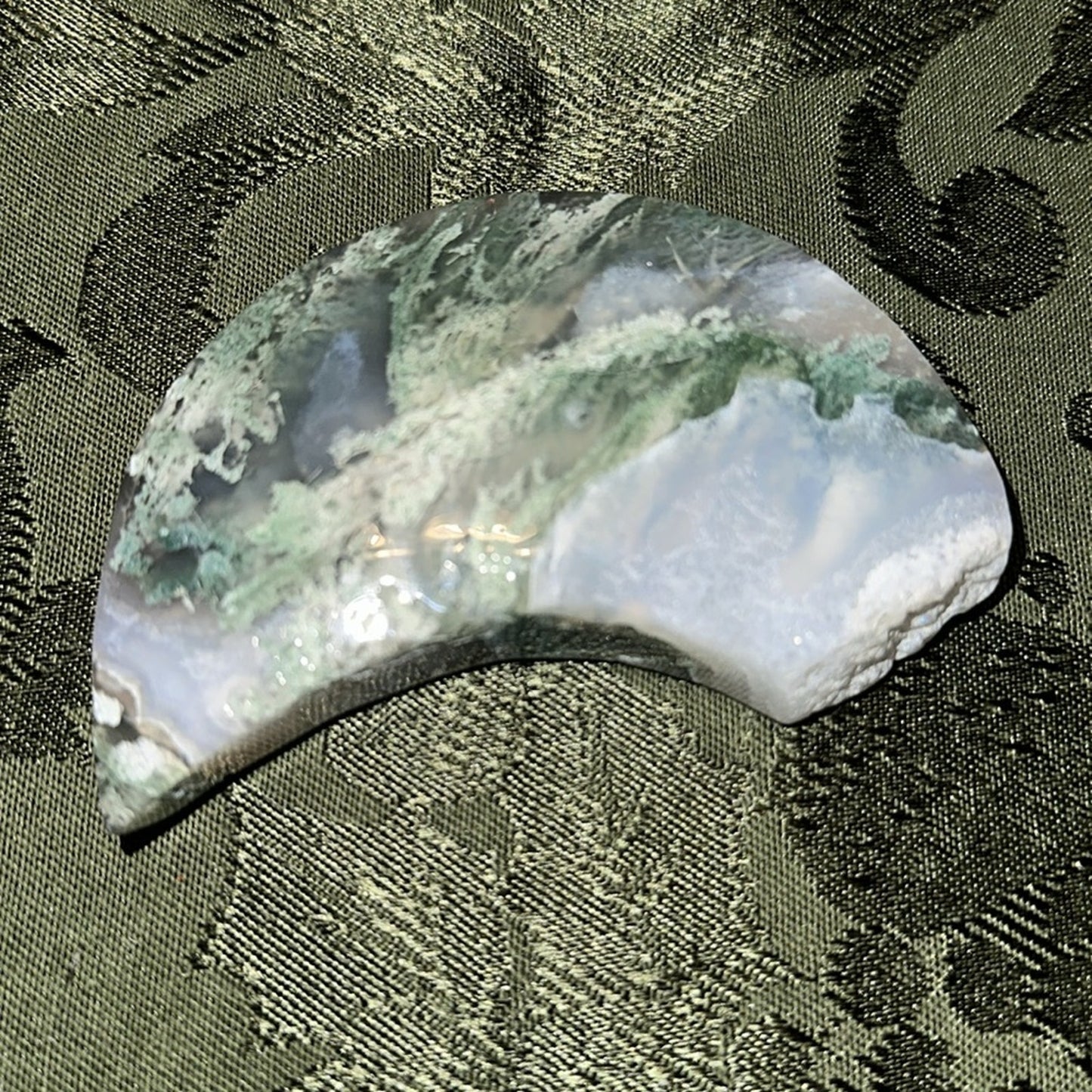 Moss Agate Crescent Moon- MAMOON - 004