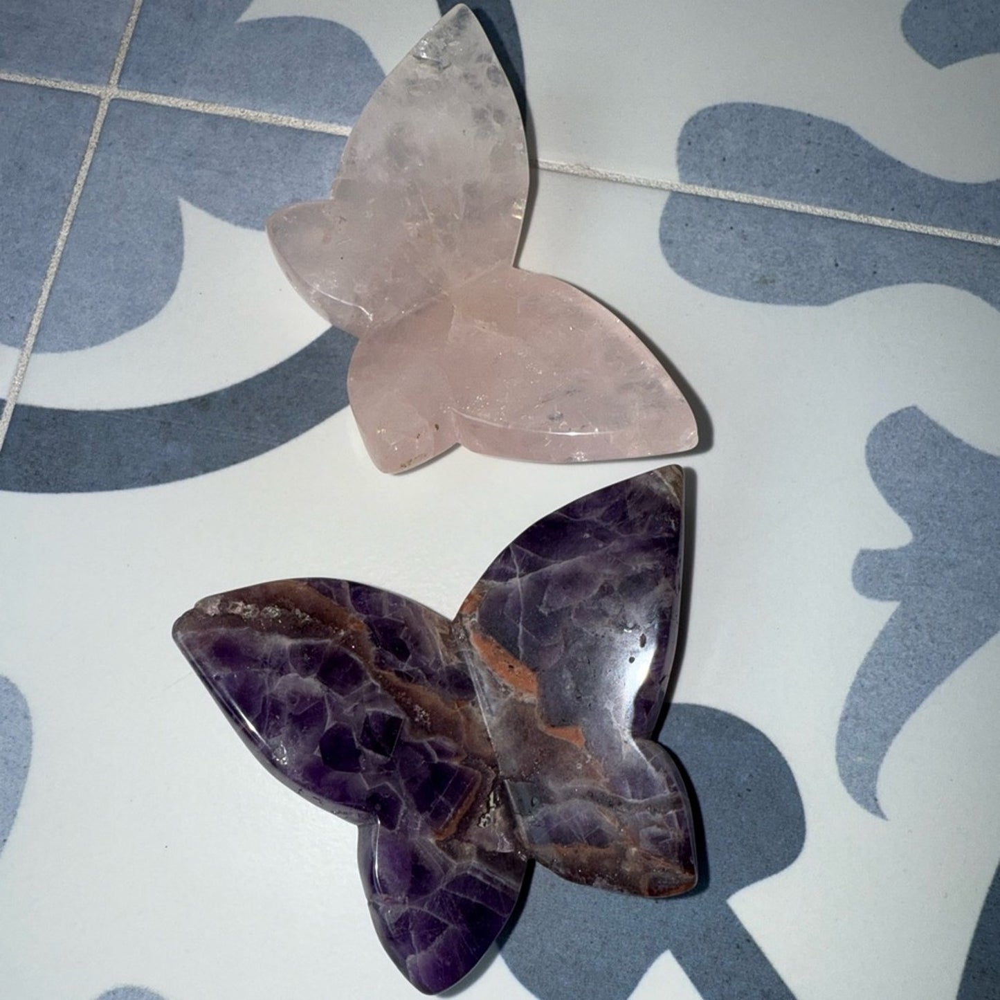 Dream Amethyst and Rose Quartz Butterfly Set of 2 Decor 🦋