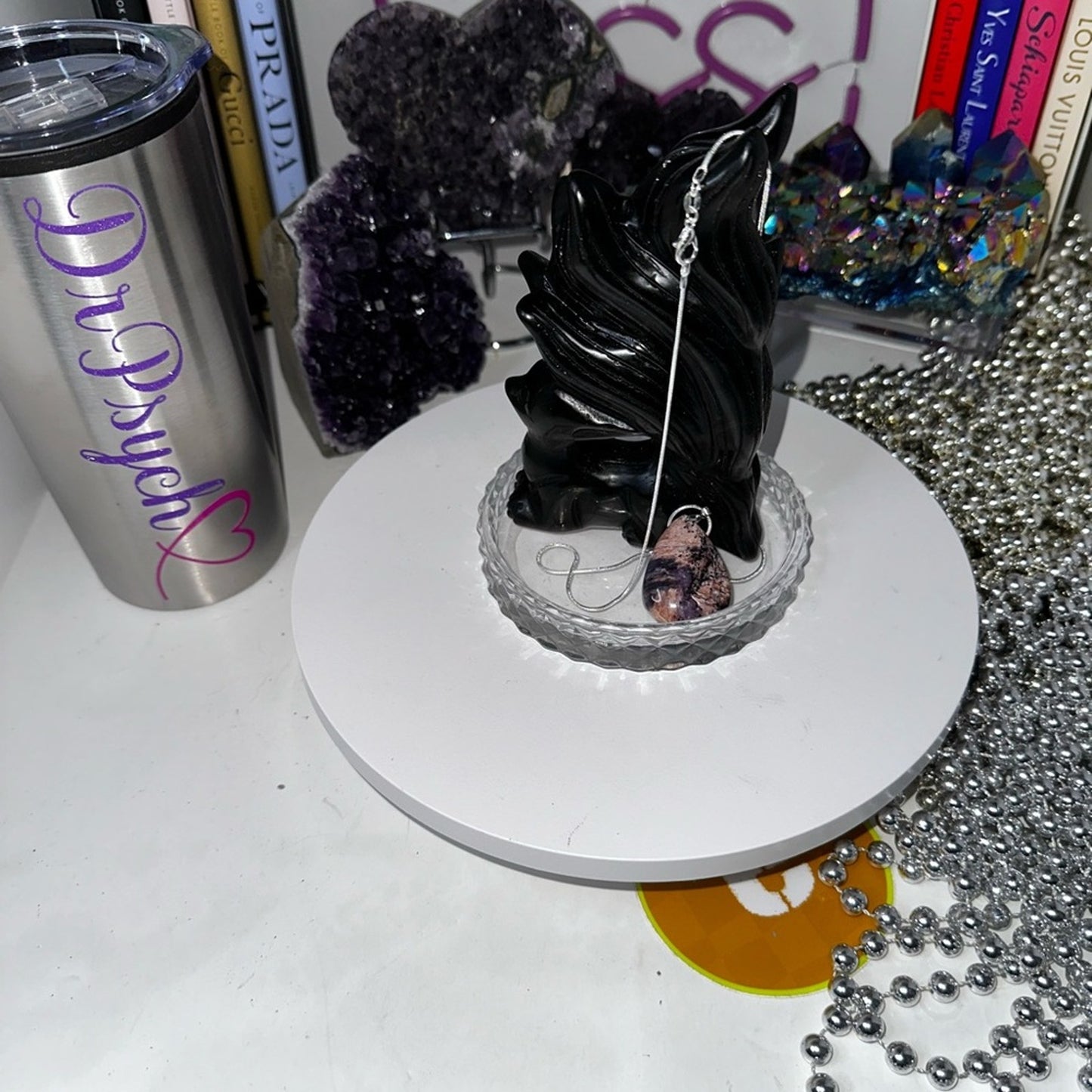 Charoite Teardrop Pendant Natural Stone Sterling Silver 925 Necklace 18”