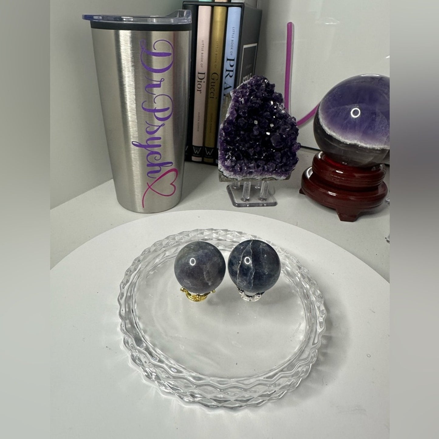 Iolite Mini Spheres with crowns - Set of 2/$30