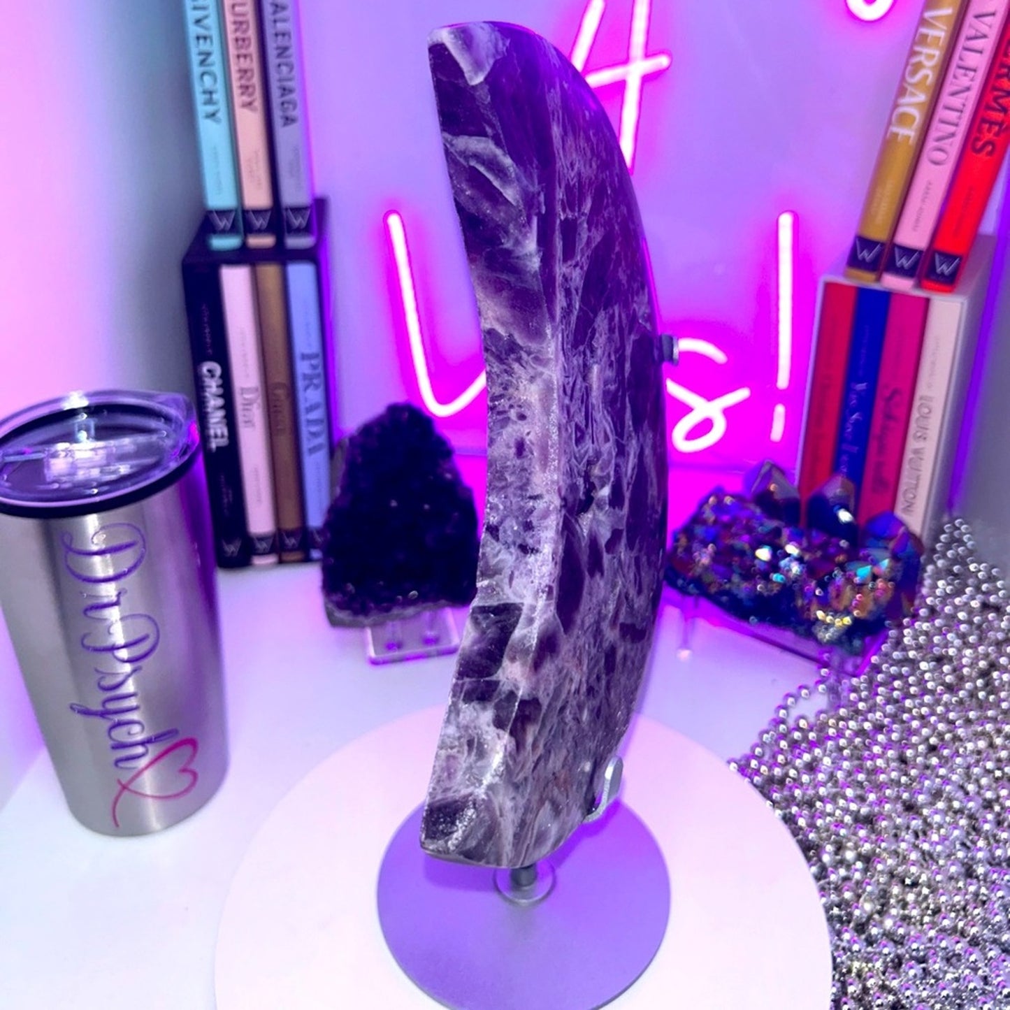 Chevron Dream Amethyst Crescent Moon plate - CHAMYMOON-LRG  123MM 1331g