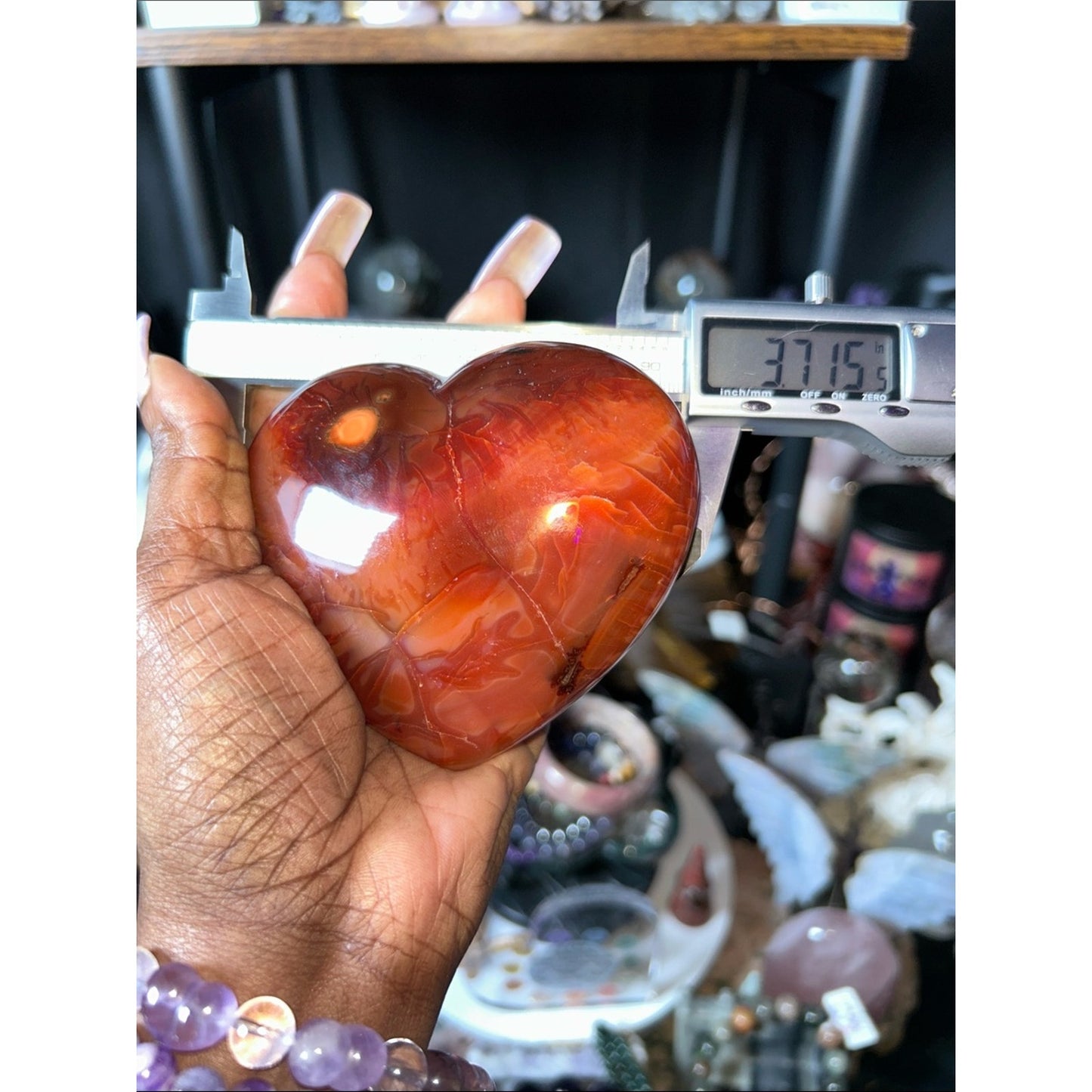 Polished Carnelian Agate Heart Gemstone w/Metal Stand - PRICE VERY FIRM