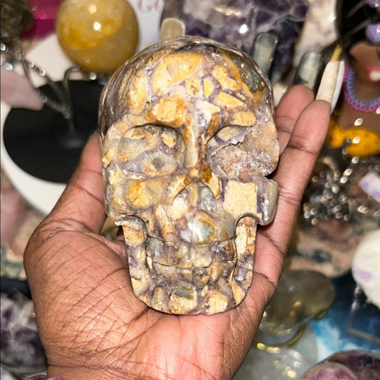 Natural Opalized Fluorite Root Stone Skull Custom