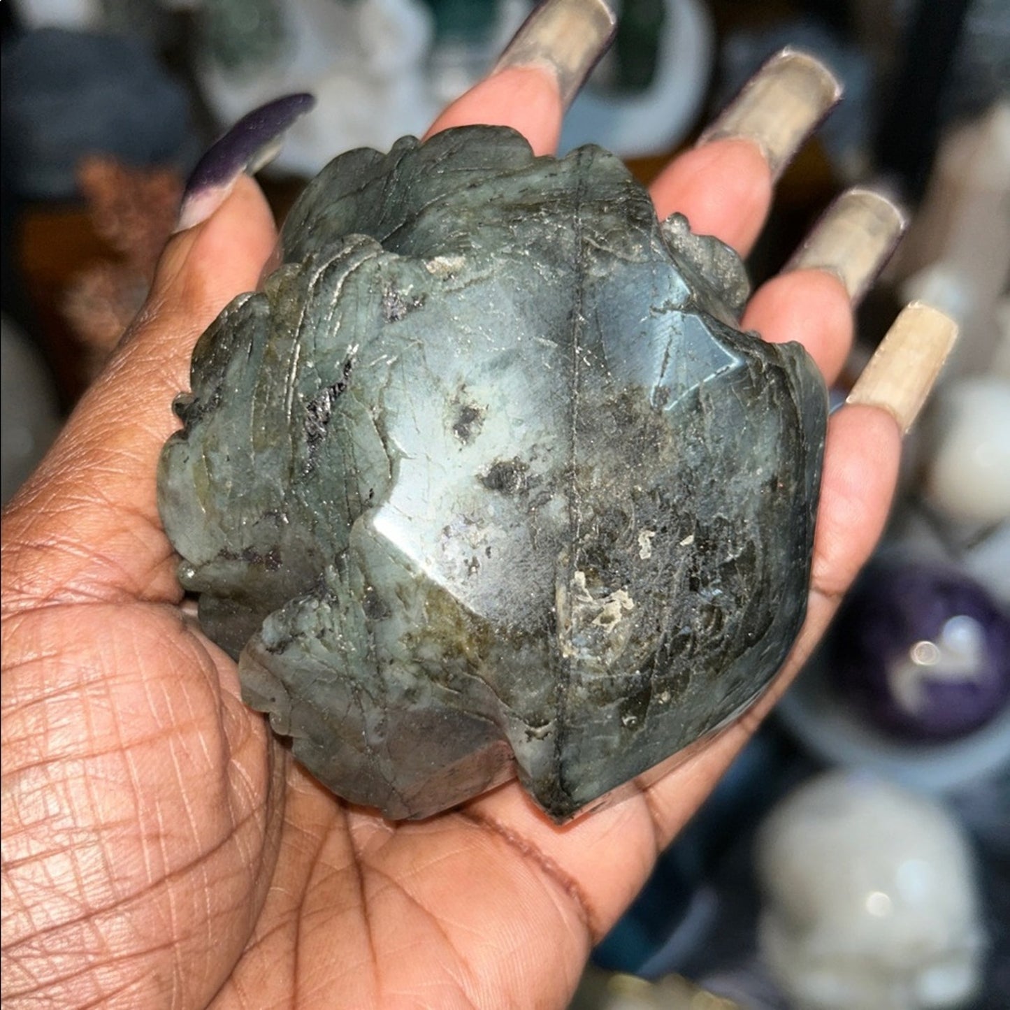 Labradorite Lotus Flower and stand Medium