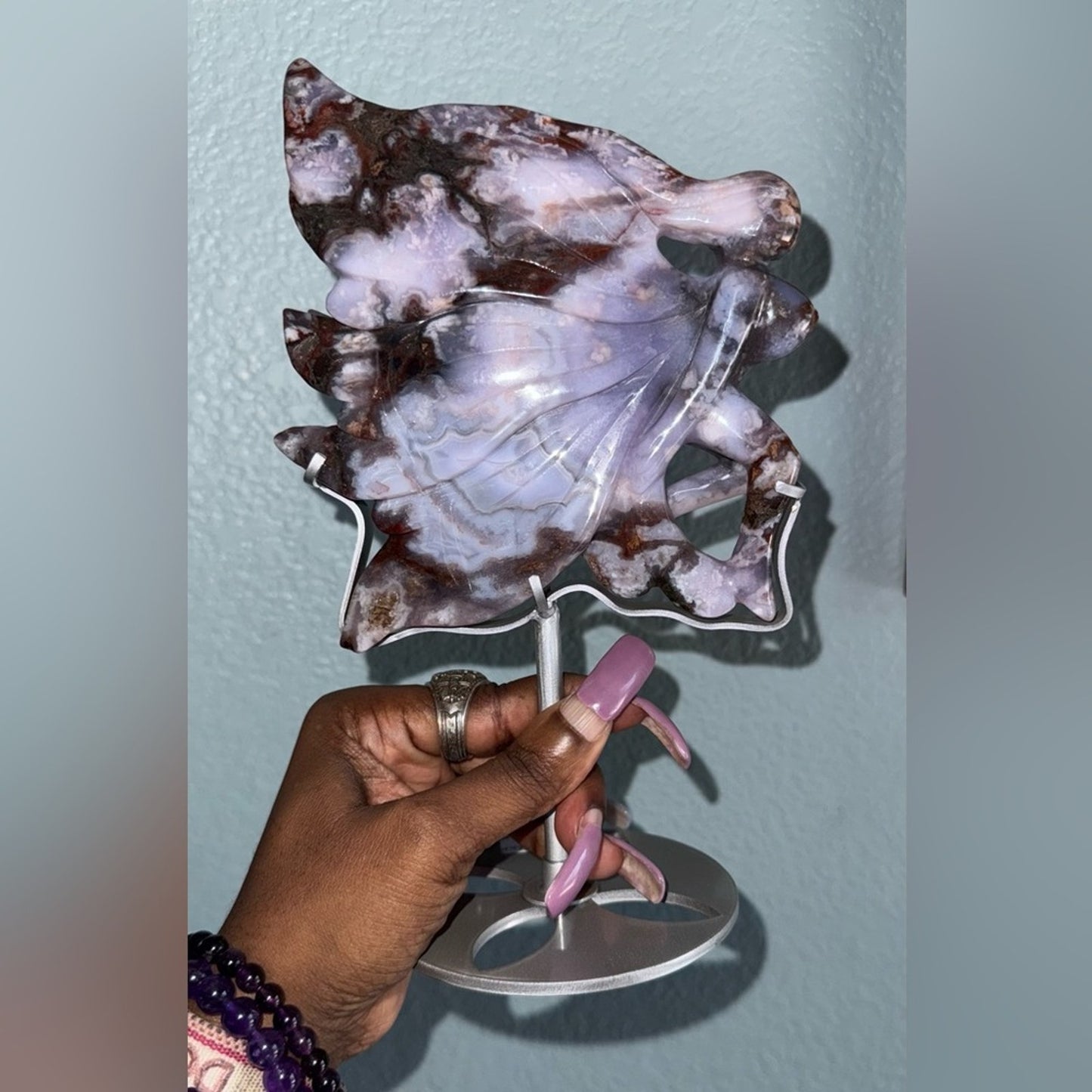 Blue Flower Agate Fairy and Custom Stand - BLUEFLWRAGTFRY-001