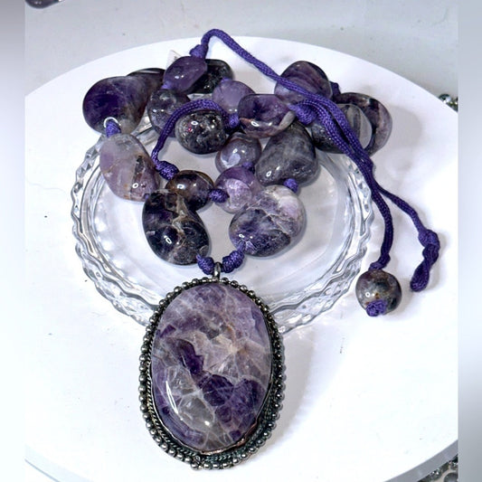 Chevron Amethyst Tumbled Stone Necklace