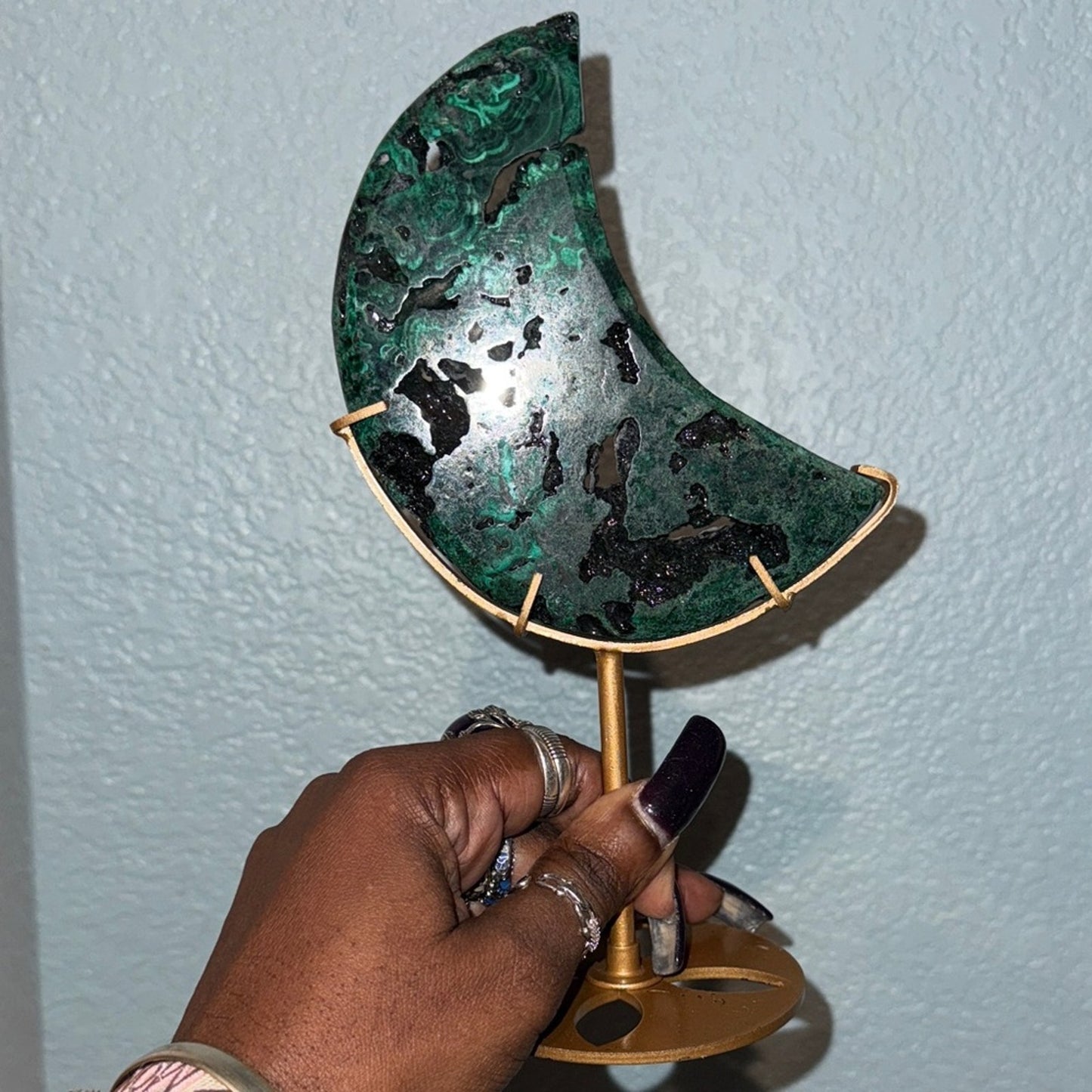 Malachite Crescent Moon Commissioned Sculpture