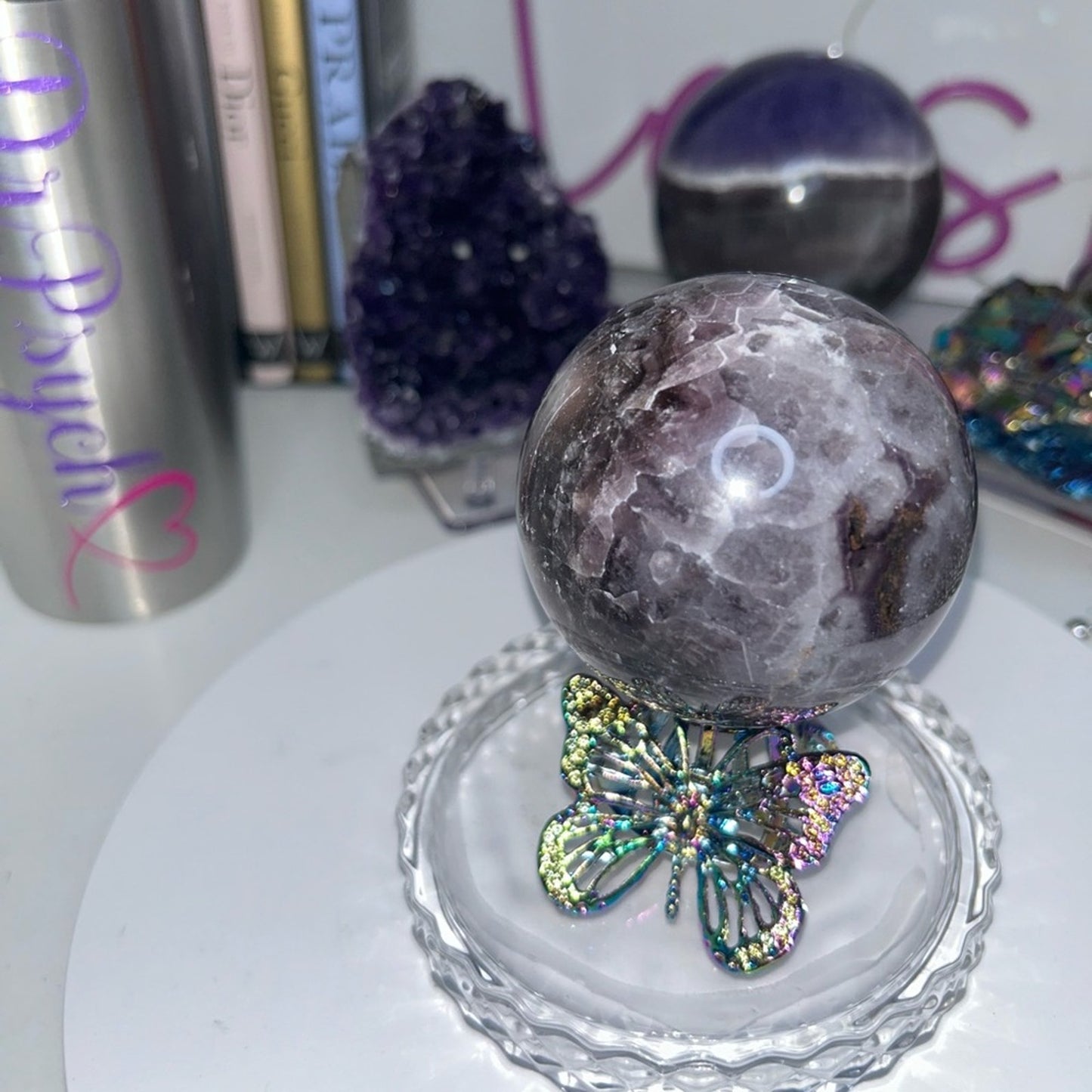 Dream Chevron Amethyst and Quartz Sphere 69-71MM CHAMYSPH-002