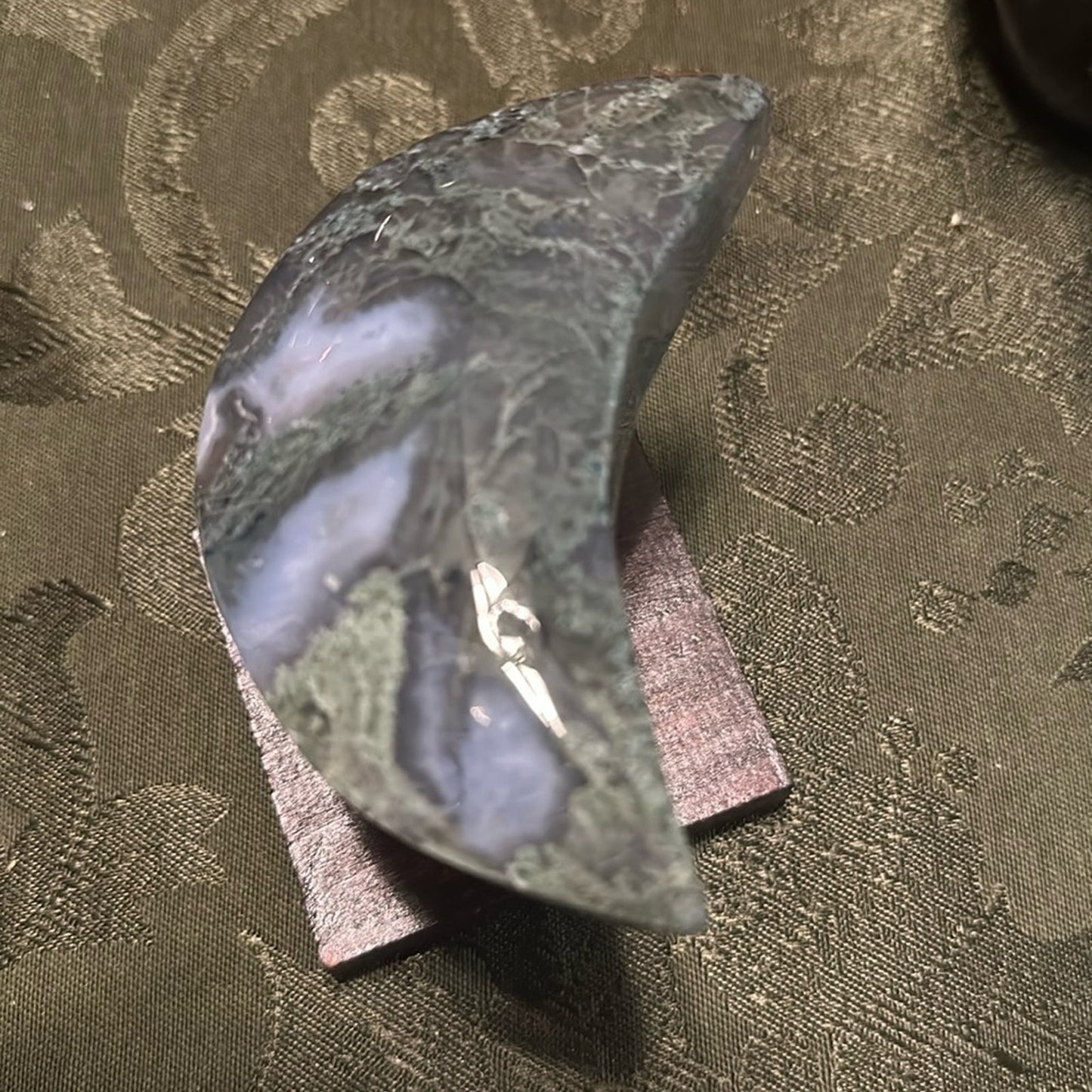 Moss Agate Blue & Green Crescent Moon- MAMOON - 001