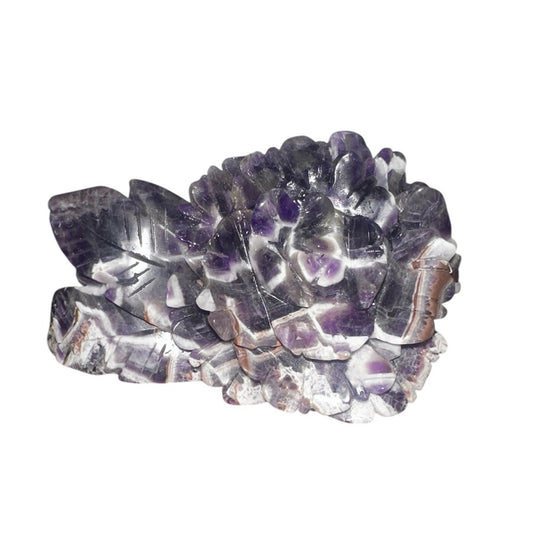 Dream Chevron Amethyst Lotus Flower Carving  6” x 3.25” CHAMYLOTUS-001
