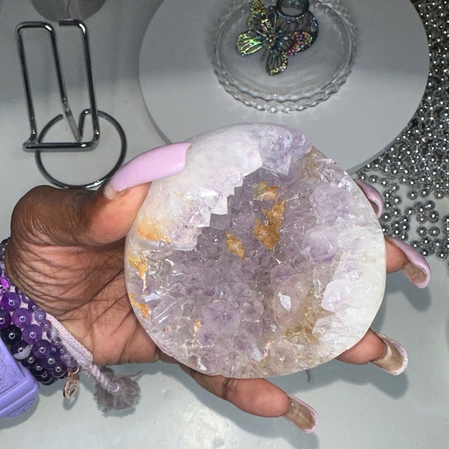 Amethyst (Clear-Pink-Lavender) Sphere w/Agate ~ 85MM AMAGSP001