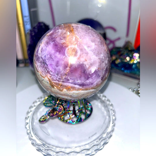 Amethyst and Mexican Lace Agate Sphere 74MM - MXAGAMYSPSML