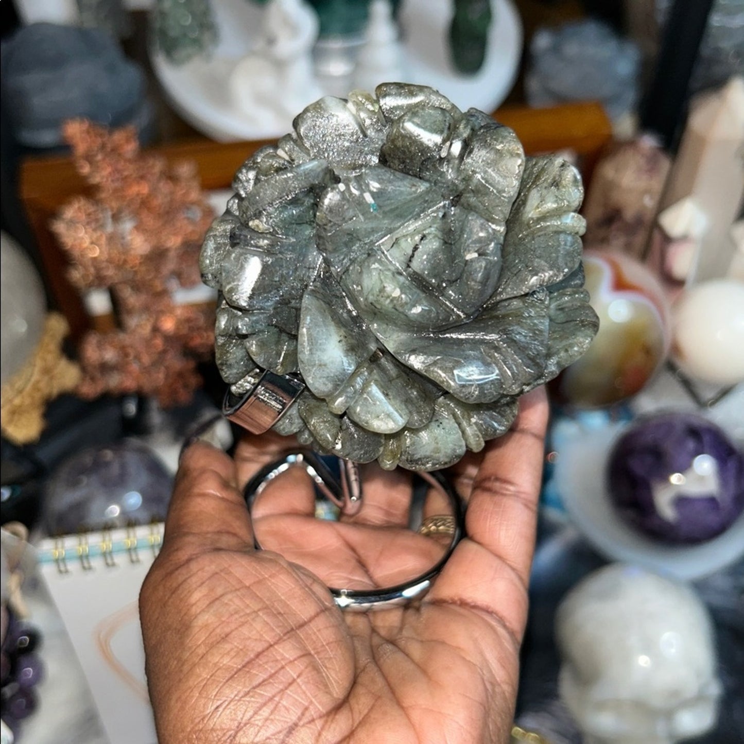 Labradorite Lotus Flower and stand Medium
