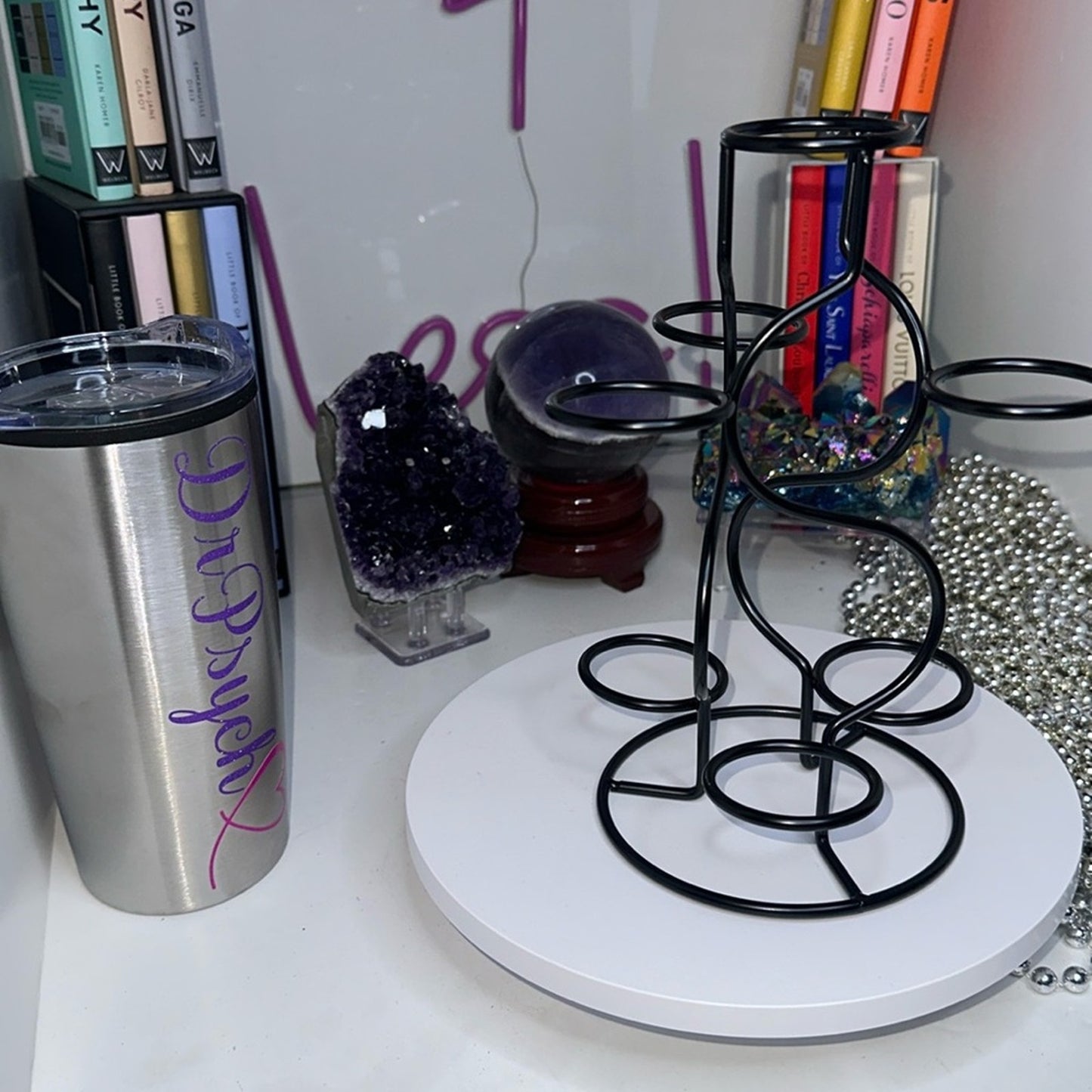 Black Multi-Sphere Tower Holder Crystals Rocks Precious Gem Spheres