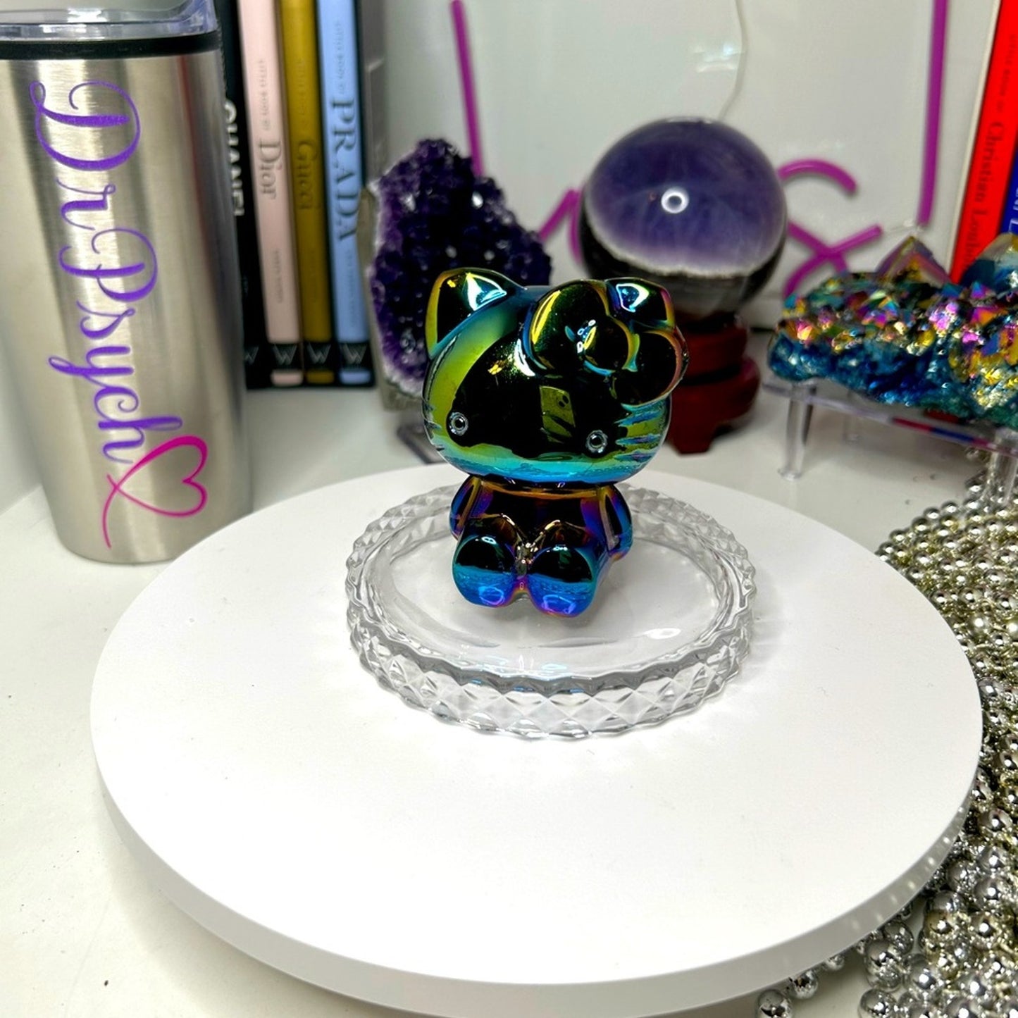 Hello Kitty Aura Black Obsidian Carving approx 3” tall.