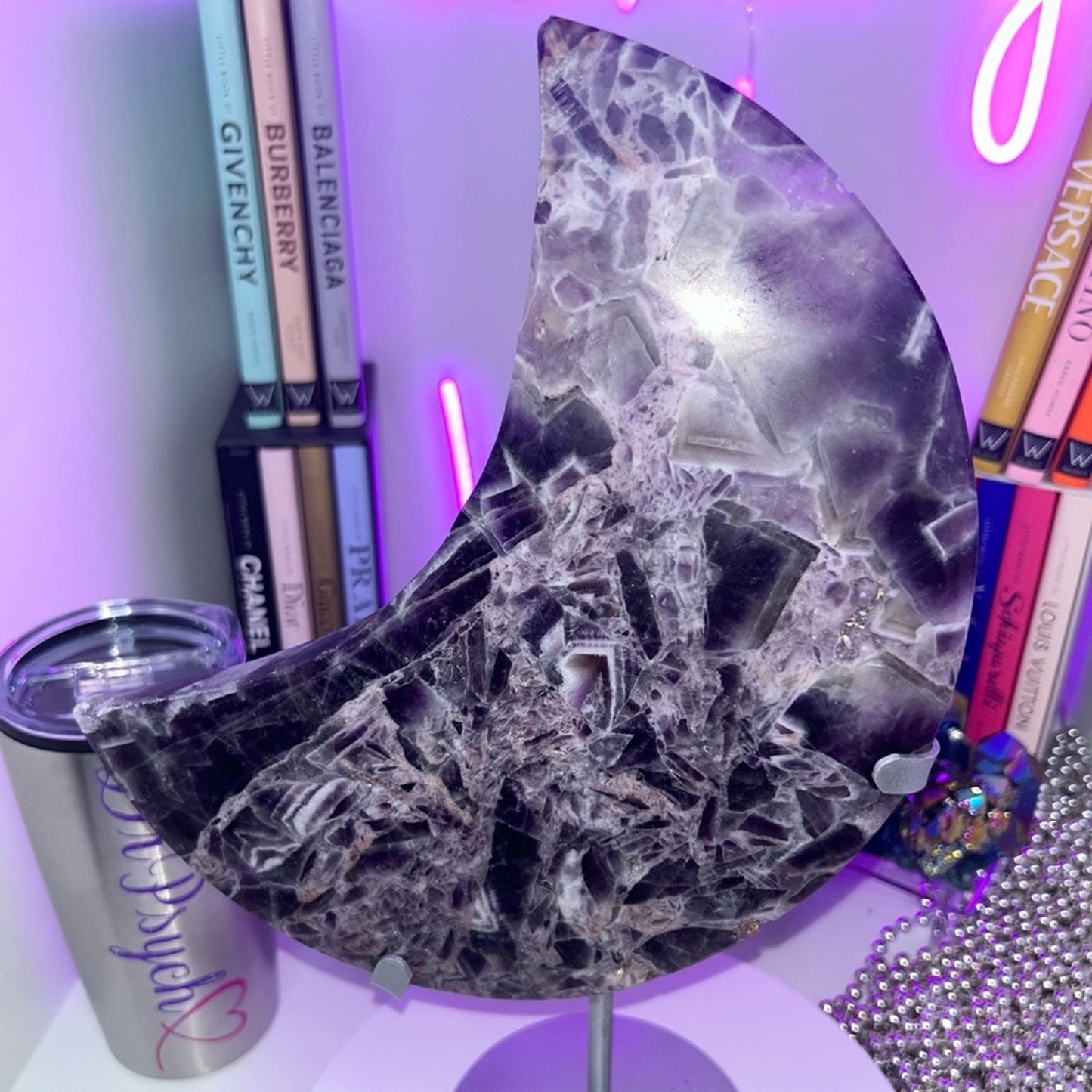 Chevron Dream Amethyst Crescent Moon plate - CHAMYMOON-LRG  123MM 1331g