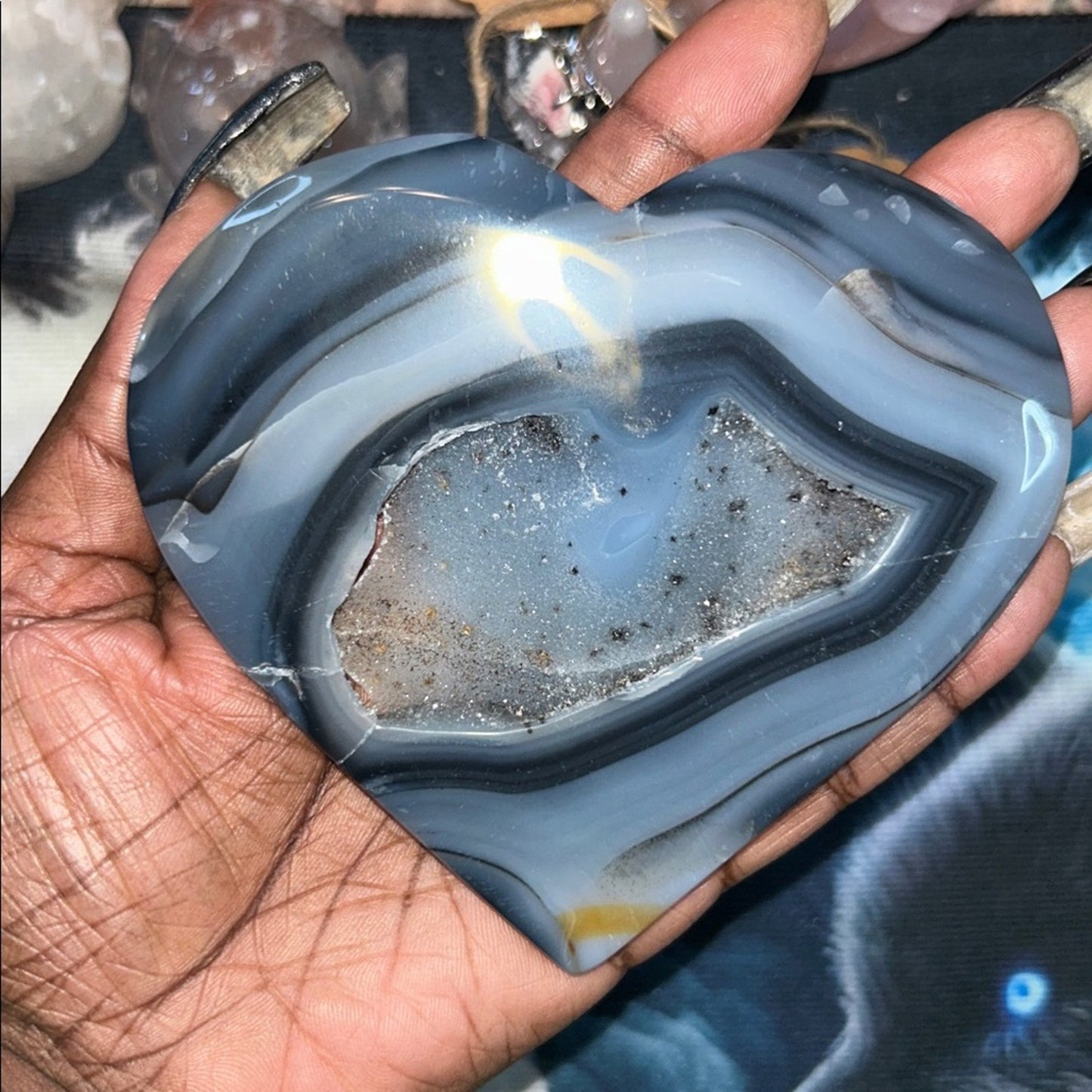 Blue Agate Heart with sugar Quartz