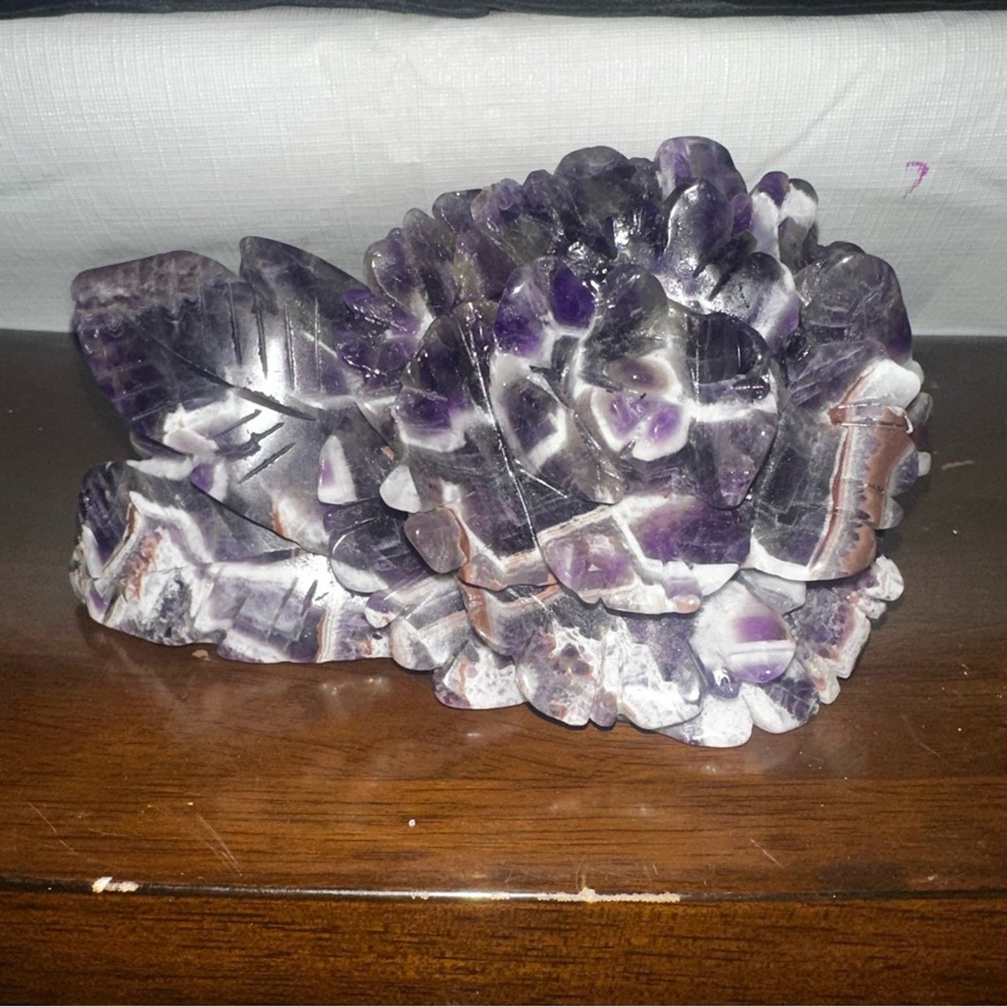 Dream Chevron Amethyst Lotus Flower Carving  6” x 3.25” CHAMYLOTUS-001