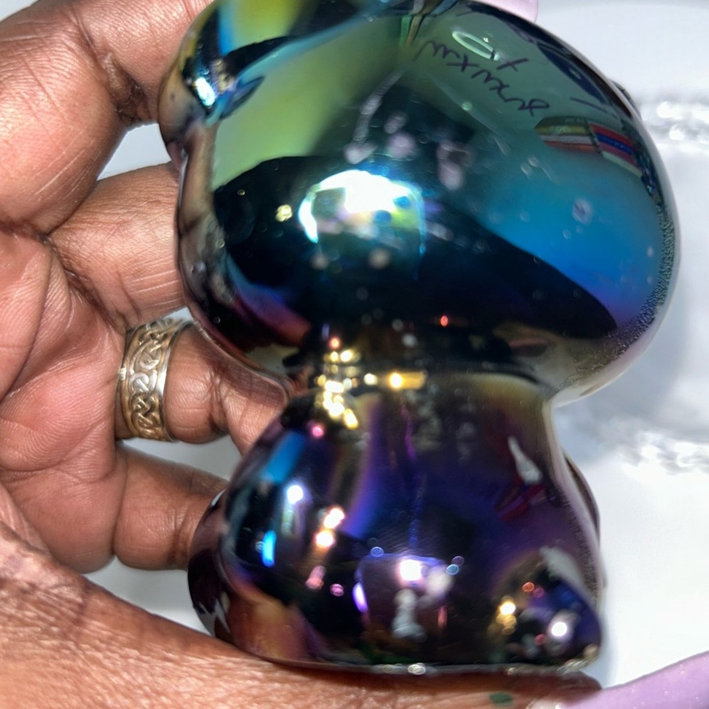 Hello Kitty Aura Black Obsidian Carving approx 3” tall.