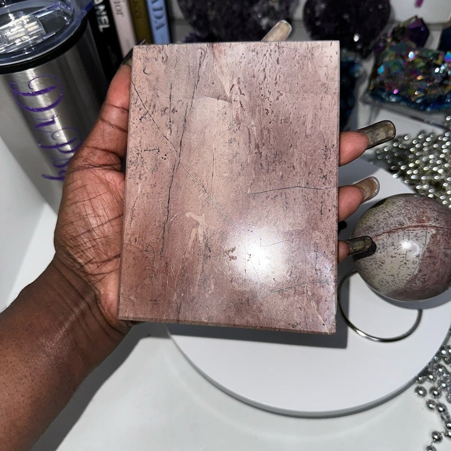 Pink Picture Jasper Slab & Sphere Set - PINKPJSLBSPHSET-002