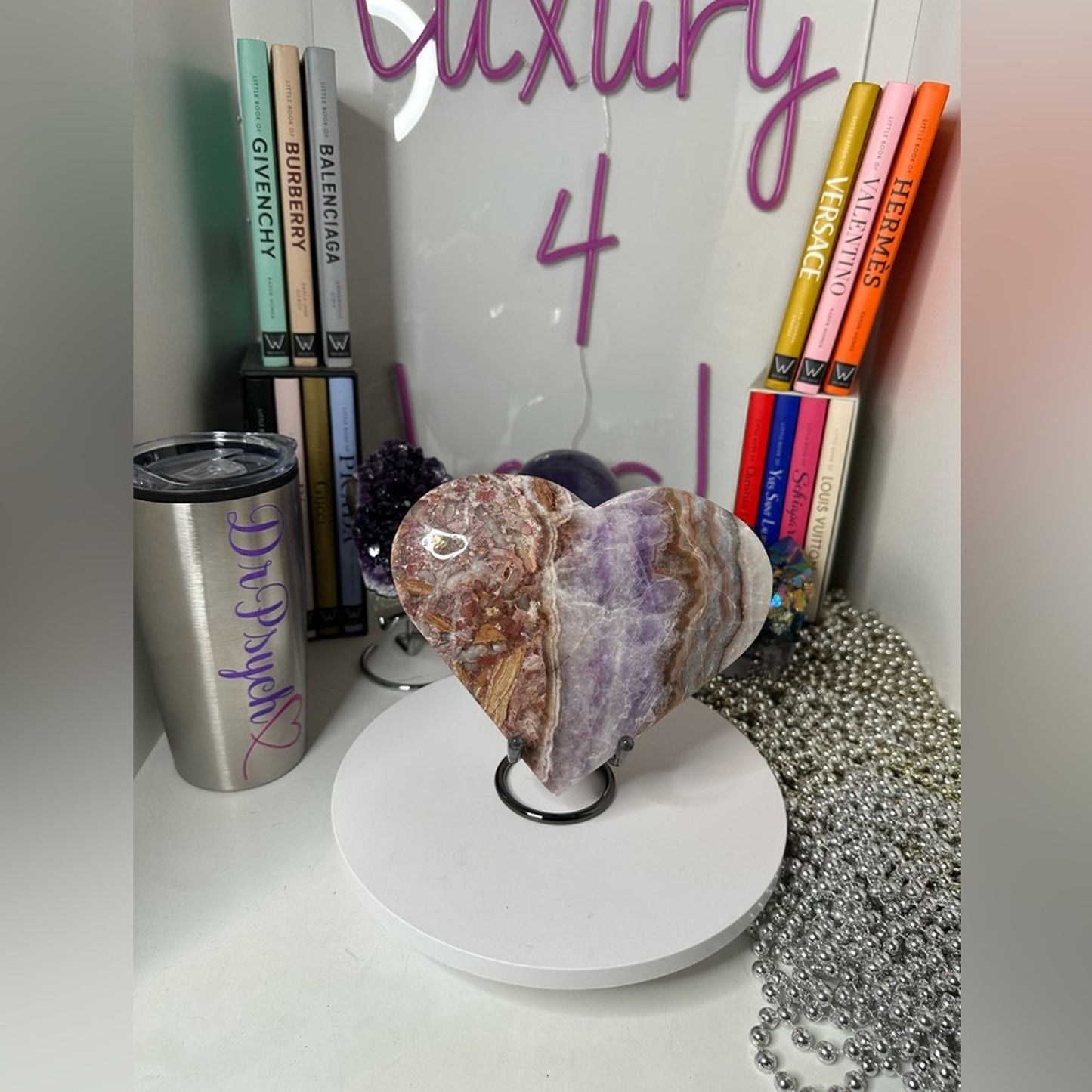 Mexican Lace Agate and Amethyst Heart LARGE - MCAMYHRT-LRG 1436g 6.50”